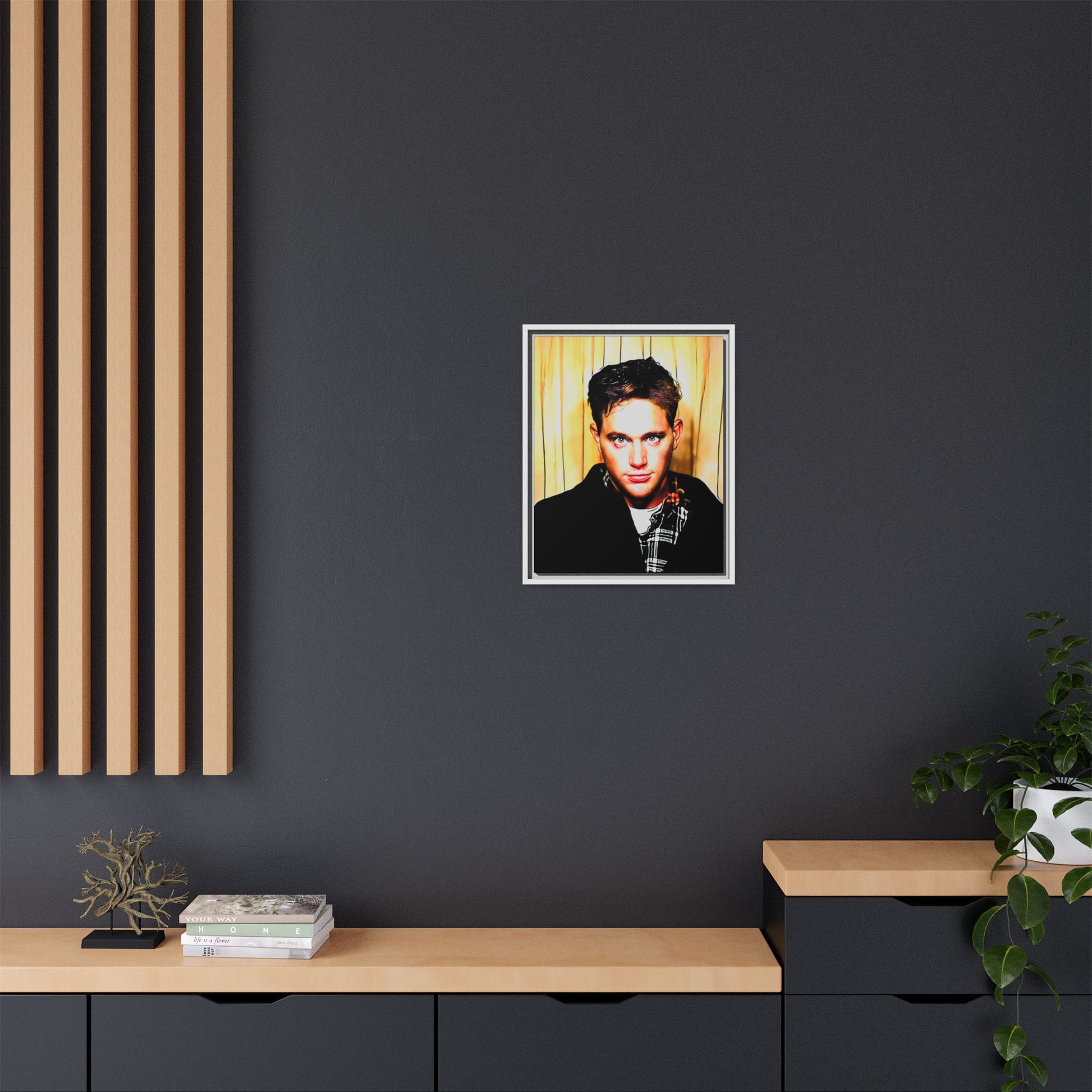 A nostalgic 90s photo booth portrait of Jake at Deadwood Bar, Iowa City. This framed matte canvas print captures quiet reflection, vintage charm, and raw authenticity, making it a striking statement piece for lovers of retro photography and moody decor.