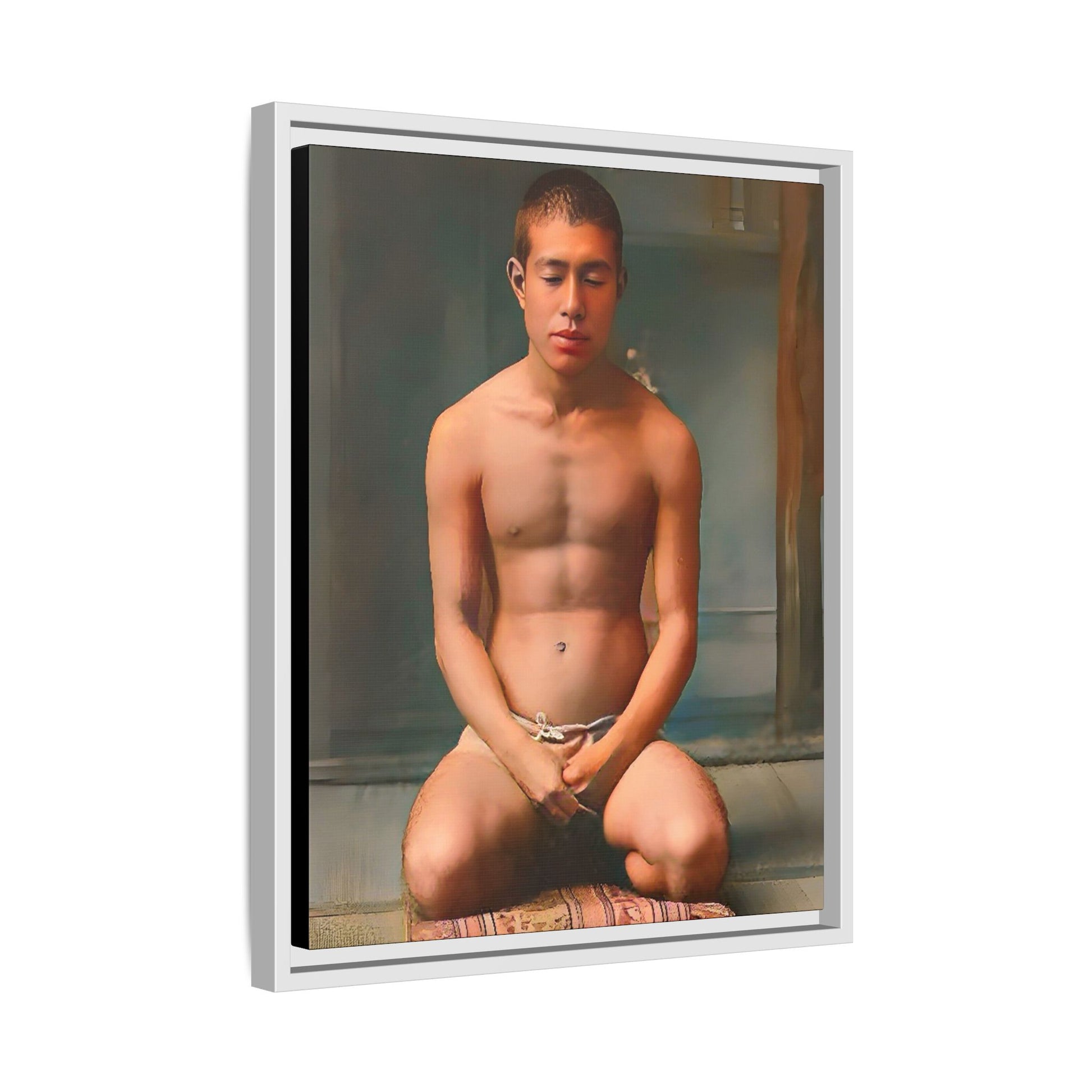 A restored vintage portrait of Minato in Nara, Japan. This framed matte canvas captures mindfulness, serenity, and cultural heritage.