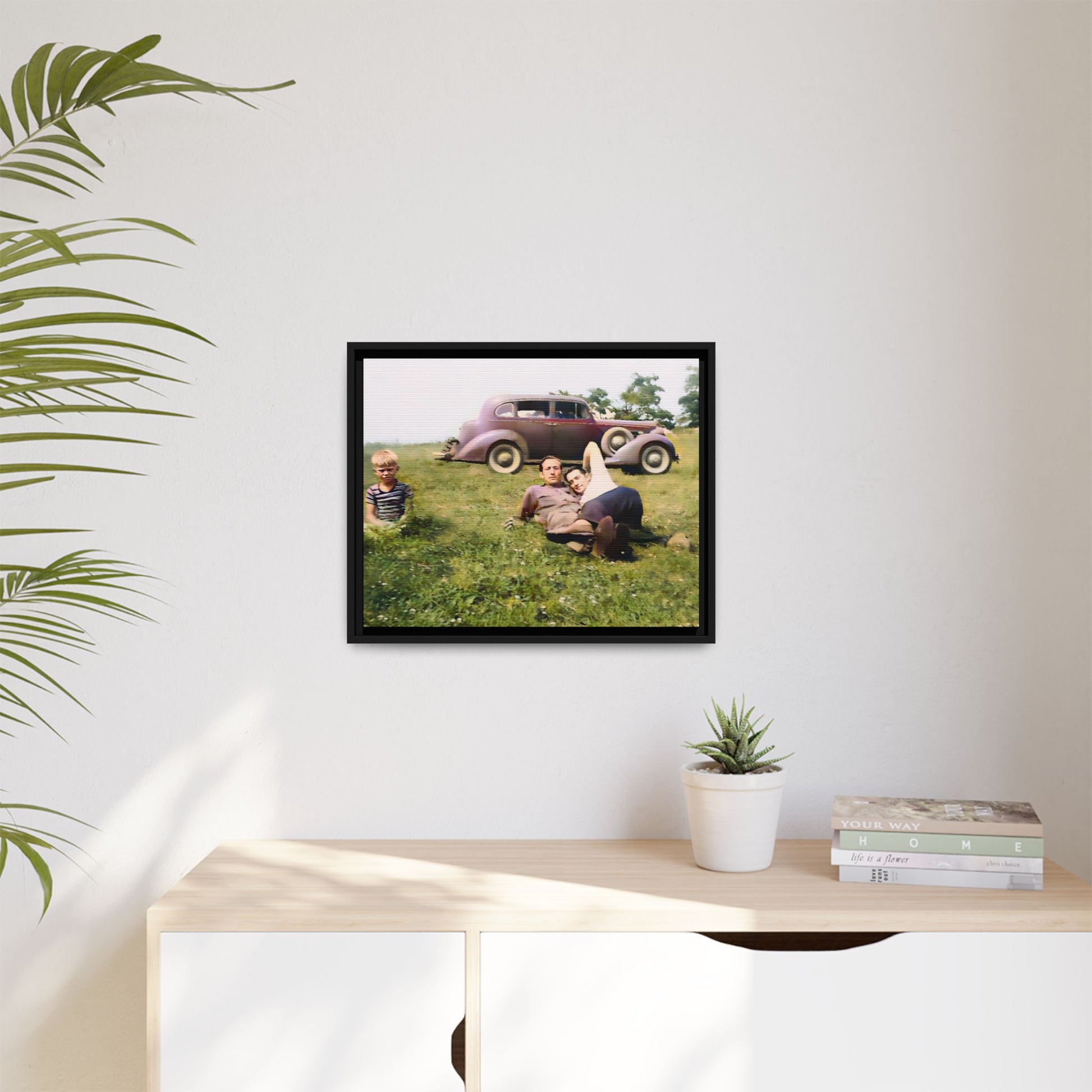 A vintage LGBTQ+ Fathers' Day portrait from Toms River, NJ. This framed matte canvas captures a tender moment of love, resilience, and family, making it a meaningful keepsake for collectors, history lovers, and those celebrating chosen family. Two Dads Vintage Photo