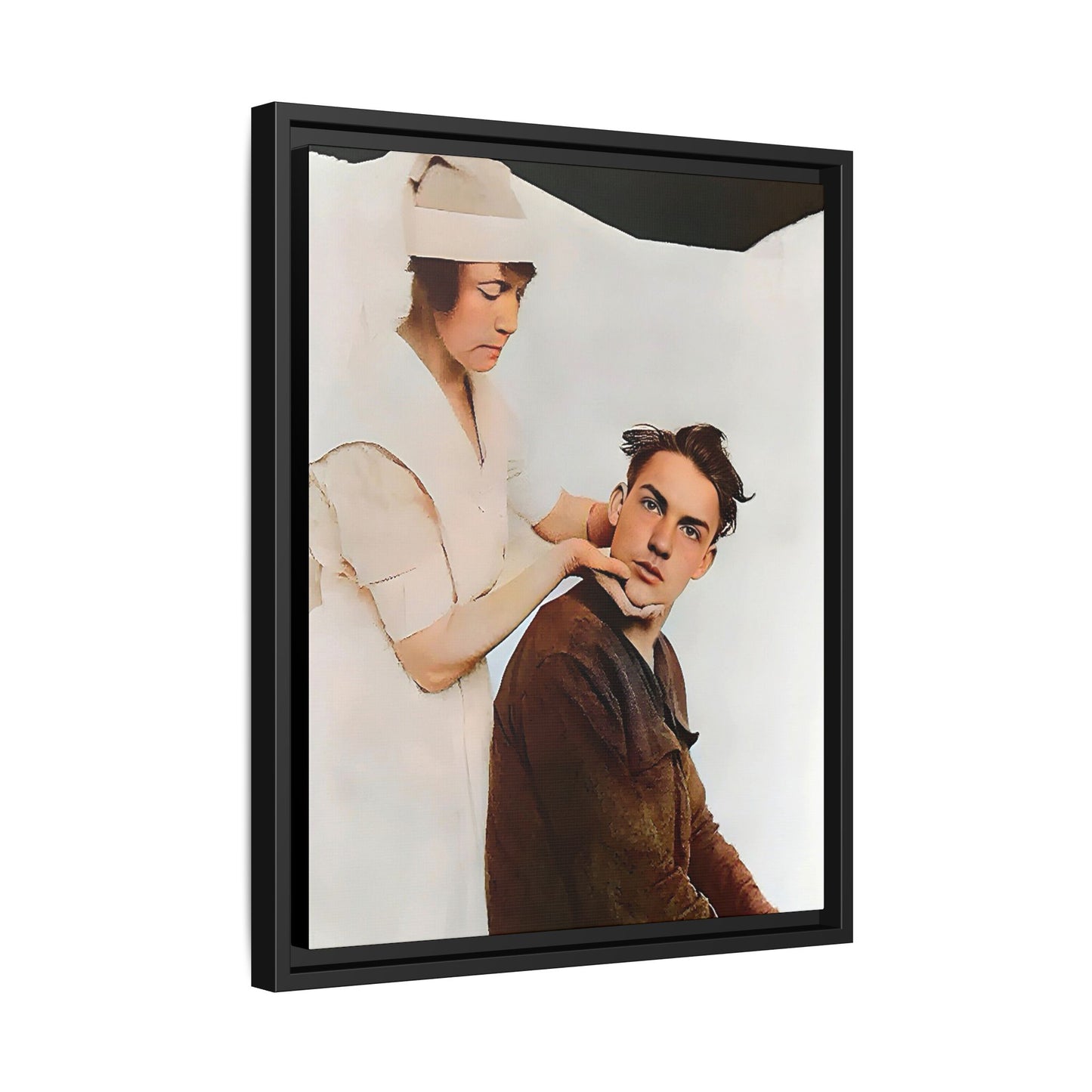 A restored vintage portrait of Dillion in Salt Lake City, Utah. This framed matte canvas captures human connection, care, and resilience. Gay Conversion Therapy