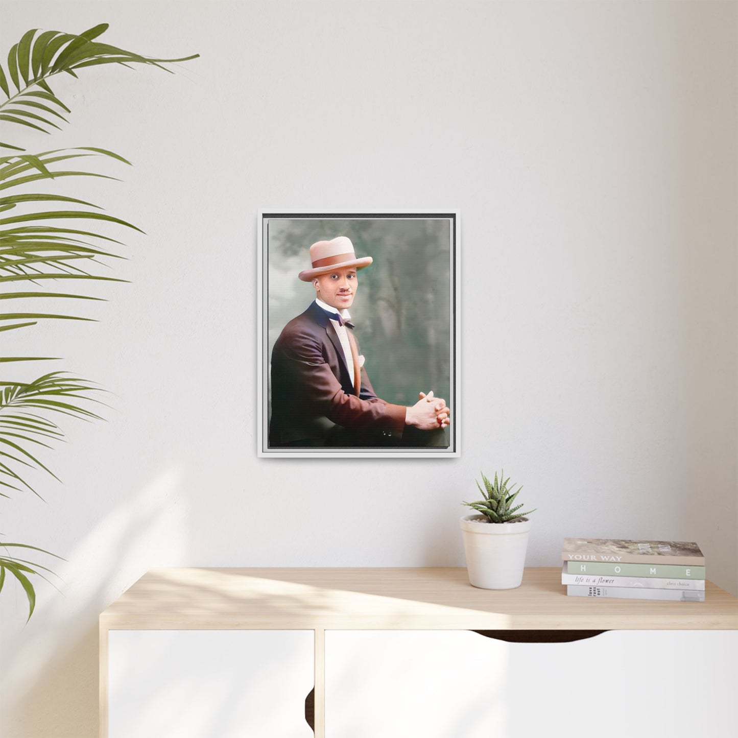 A restored portrait of Jamal from early 20th-century Harlem, dressed in a bow tie and felt hat. This framed matte canvas honors Black history, sophistication, and cultural excellence, perfect for vintage or historically inspired decor.