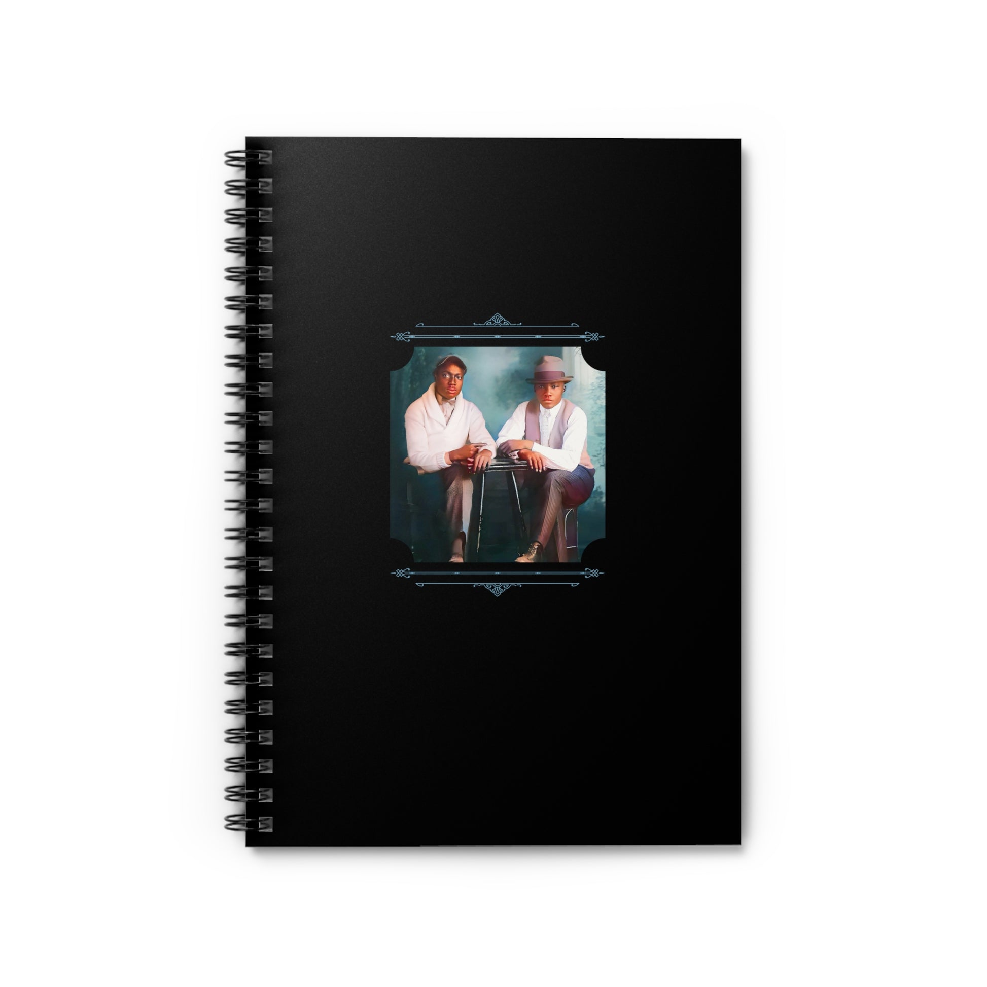 Spiral notebook featuring a restored vintage photo of two African-American men in formal attire, 1940s style.