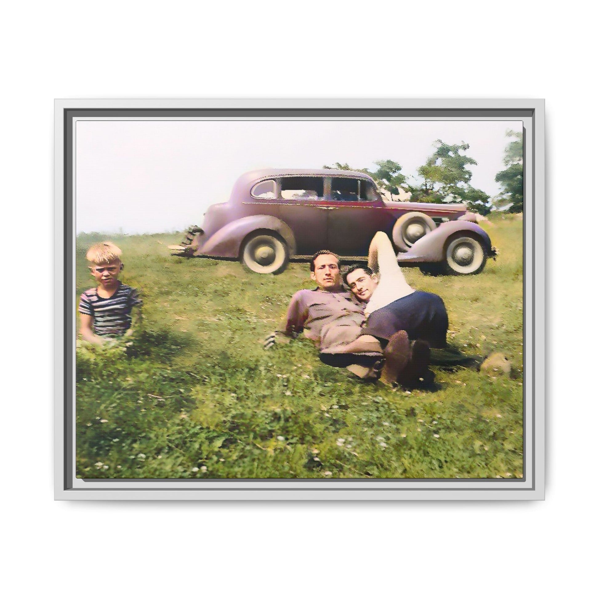 A vintage LGBTQ+ Fathers' Day portrait from Toms River, NJ. This framed matte canvas captures a tender moment of love, resilience, and family, making it a meaningful keepsake for collectors, history lovers, and those celebrating chosen family. Two Dads Vintage Photo