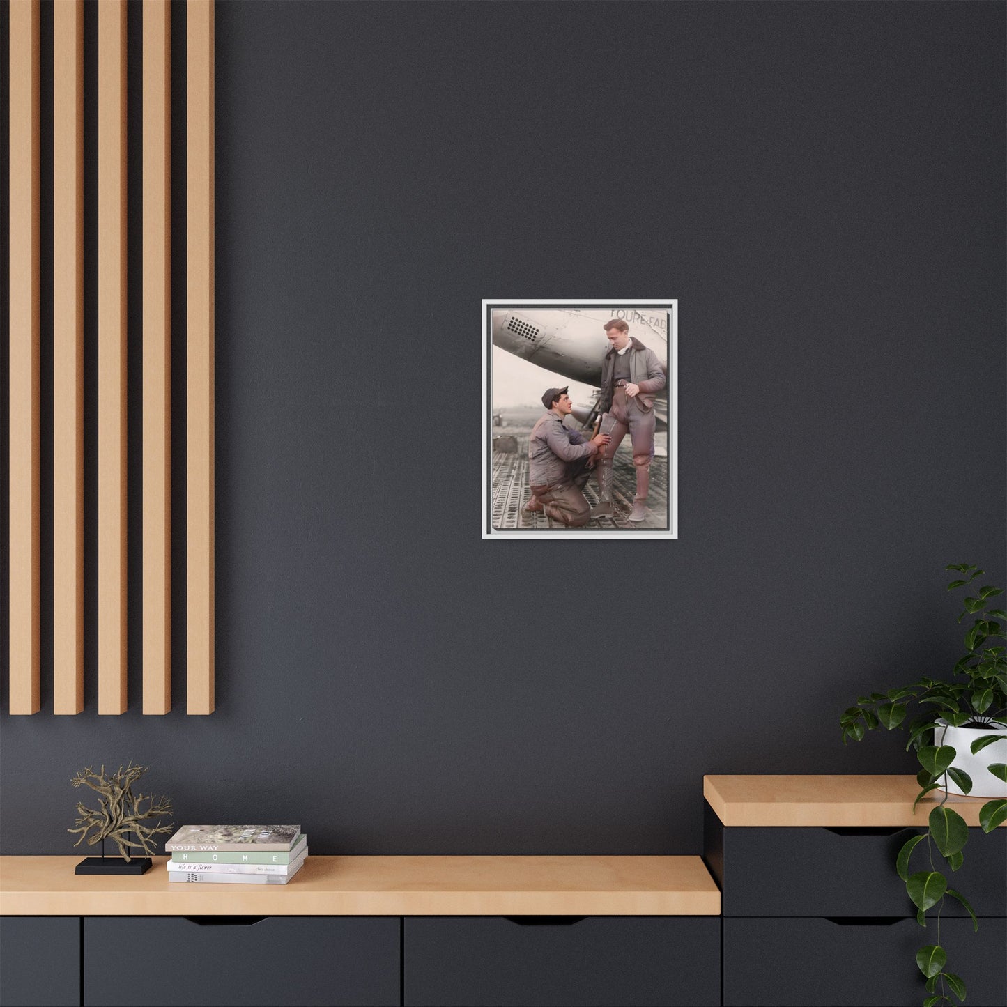 Vintage portrait of Frank & Albert aboard the USS Hornet. A framed matte canvas honoring LGBTQ+ military history, resilience, and partnership. Perfect for collectors of historic navy art and lovers of timeless connections.