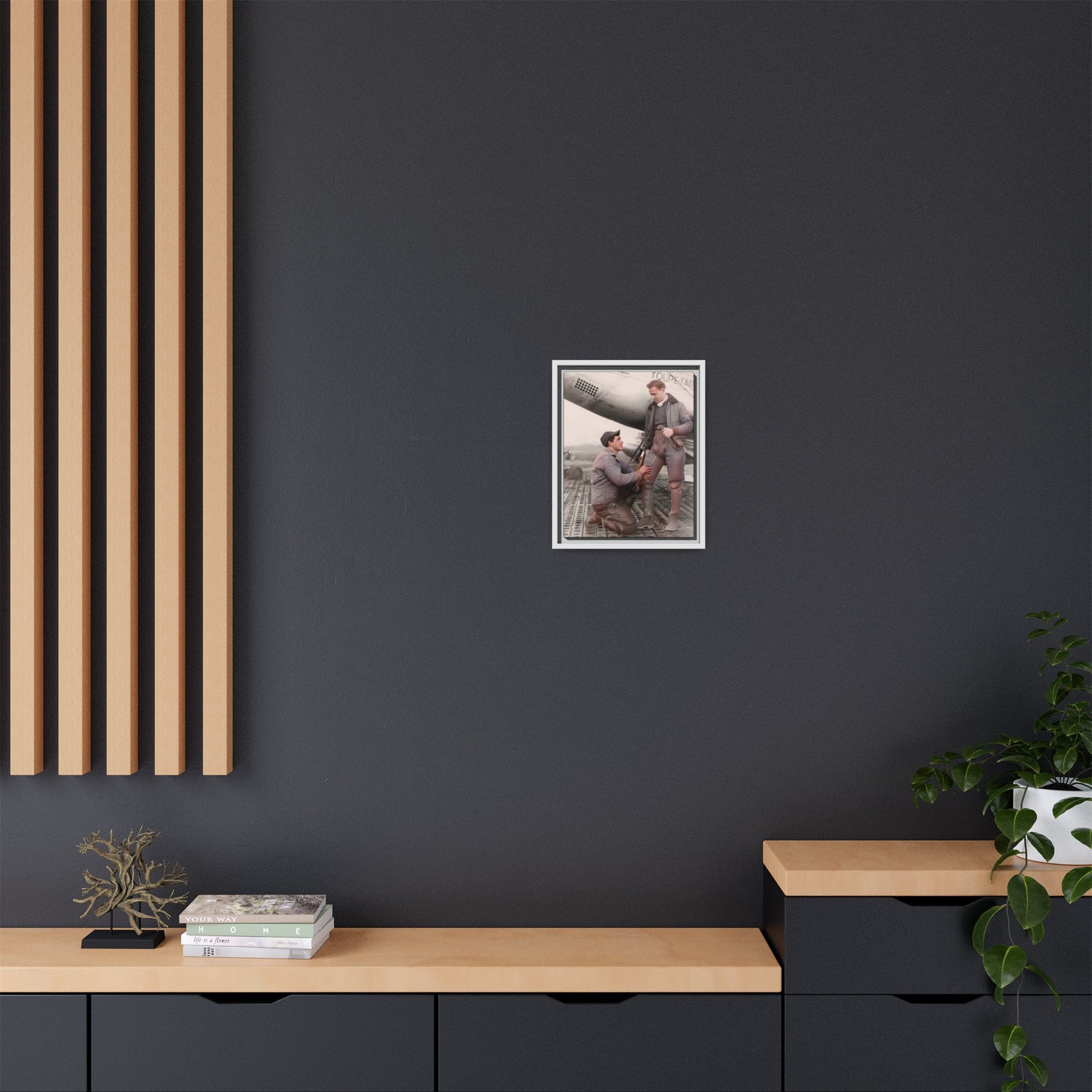 Vintage portrait of Frank & Albert aboard the USS Hornet. A framed matte canvas honoring LGBTQ+ military history, resilience, and partnership. Perfect for collectors of historic navy art and lovers of timeless connections.