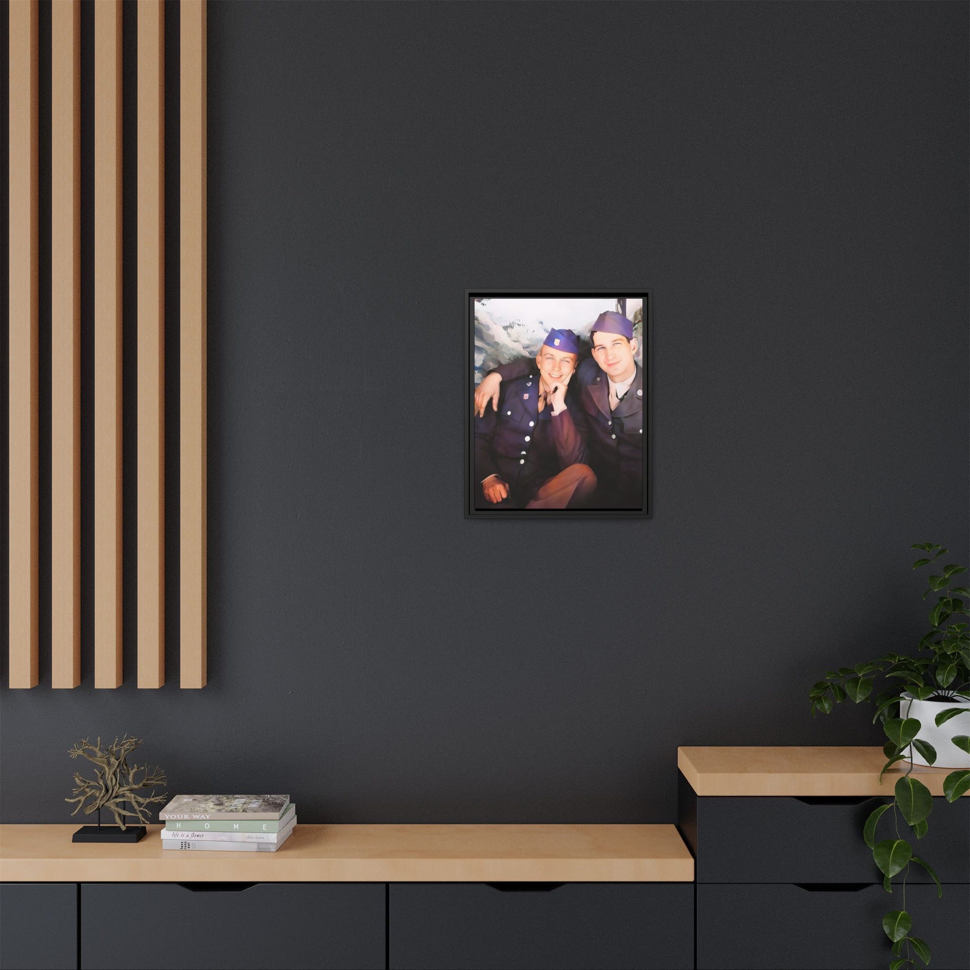 A restored vintage portrait of Willie & Louis at Metro-North Railroad in Harlem, New York. This framed matte canvas celebrates LGBTQ+ history, African American heritage, and timeless love. Gay Couple Love