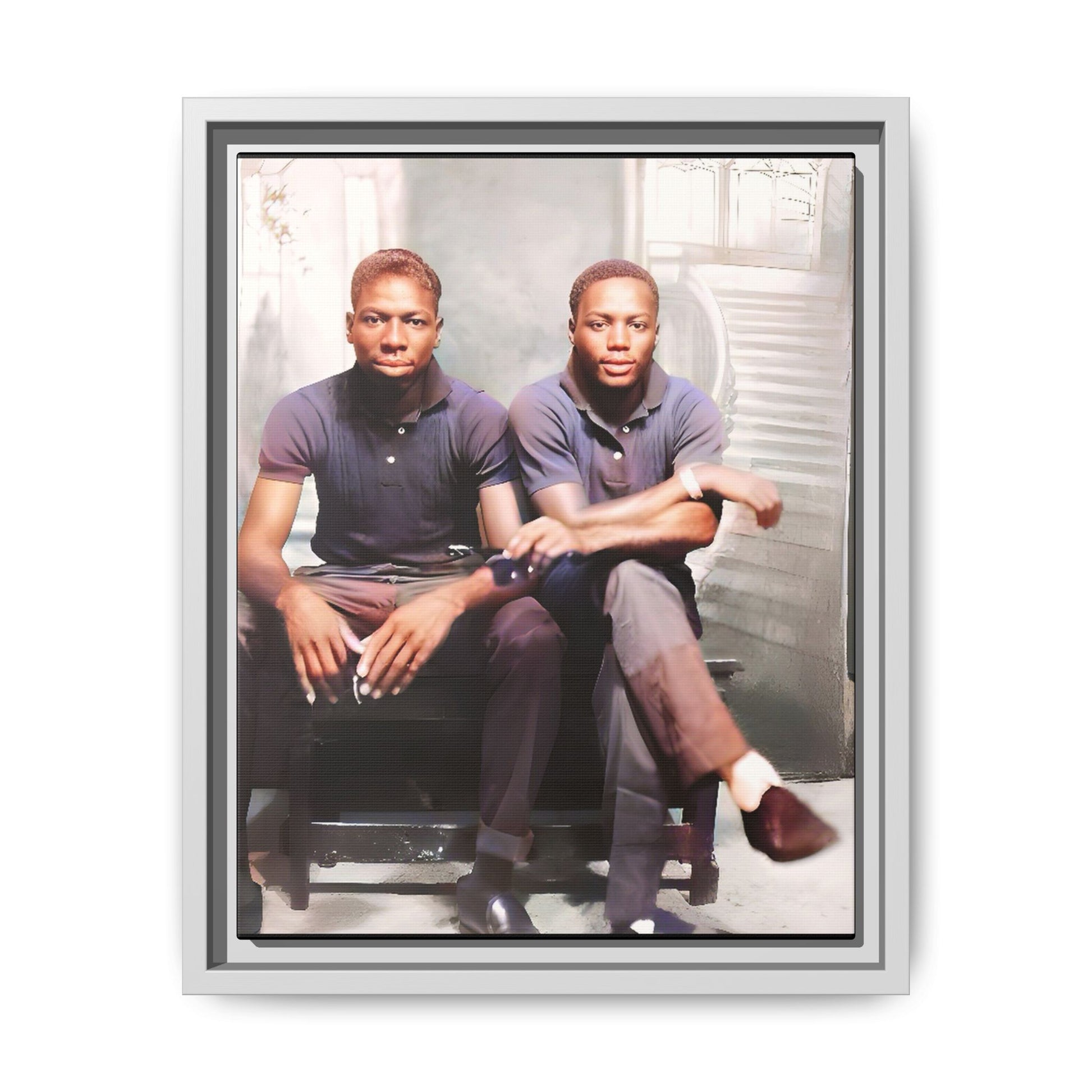 Vintage LGBTQ+ love portrait of Raymond & Paul in Brooklyn, NY. A tribute to African American queer history, now available as a museum-quality matte canvas print. A powerful statement piece celebrating love, identity, and resilience. Gay Couple