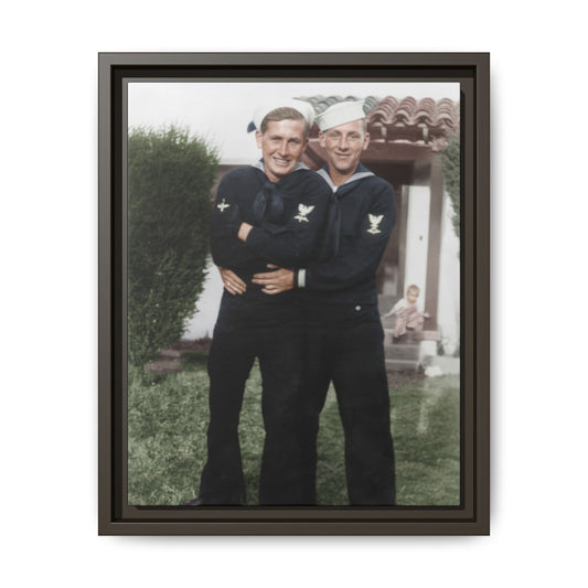 Historic photograph of two sailors in uniform standing outdoors