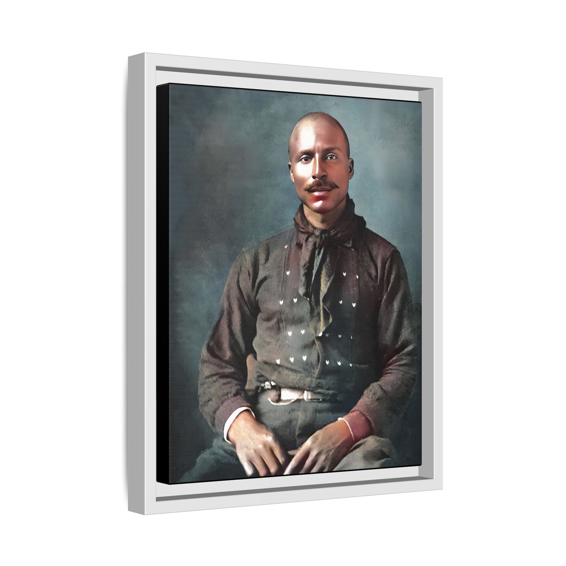 A vintage Western portrait of Jorge, capturing the rugged charm of the Old West in Mesa, Arizona. This framed matte canvas showcases resilience and classic cowboy style, perfect for rustic, Western, or Americana-inspired decor. Hispanic Latino