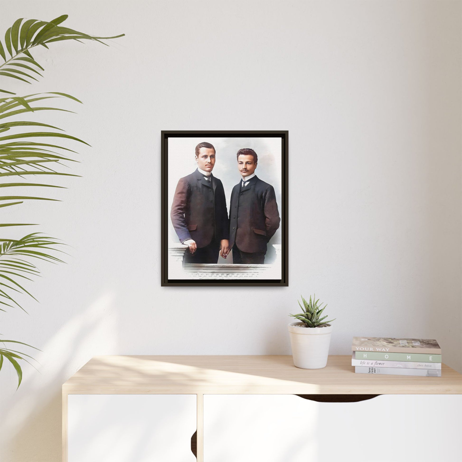 A restored vintage portrait of Asen & Gavril in Plovdiv, Bulgaria. This framed matte canvas honors LGBTQ+ history, timeless love, and European heritage. Gay Couple