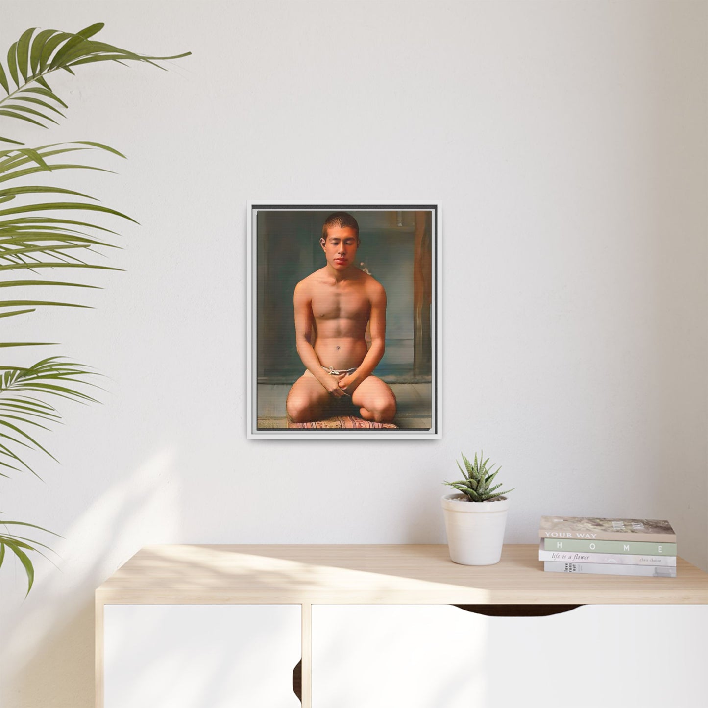 A restored vintage portrait of Minato in Nara, Japan. This framed matte canvas captures mindfulness, serenity, and cultural heritage.