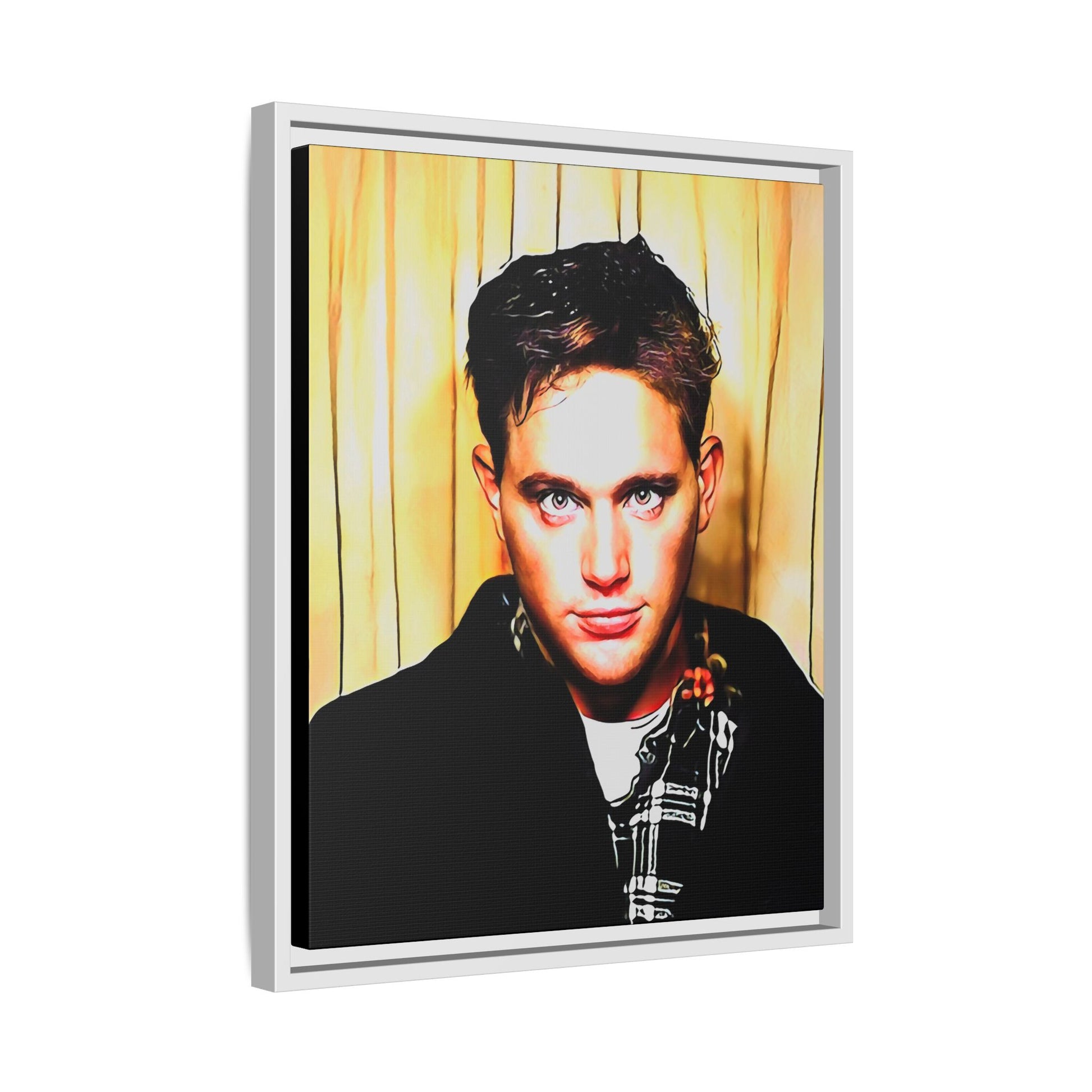 A nostalgic 90s photo booth portrait of Jake at Deadwood Bar, Iowa City. This framed matte canvas print captures quiet reflection, vintage charm, and raw authenticity, making it a striking statement piece for lovers of retro photography and moody decor.