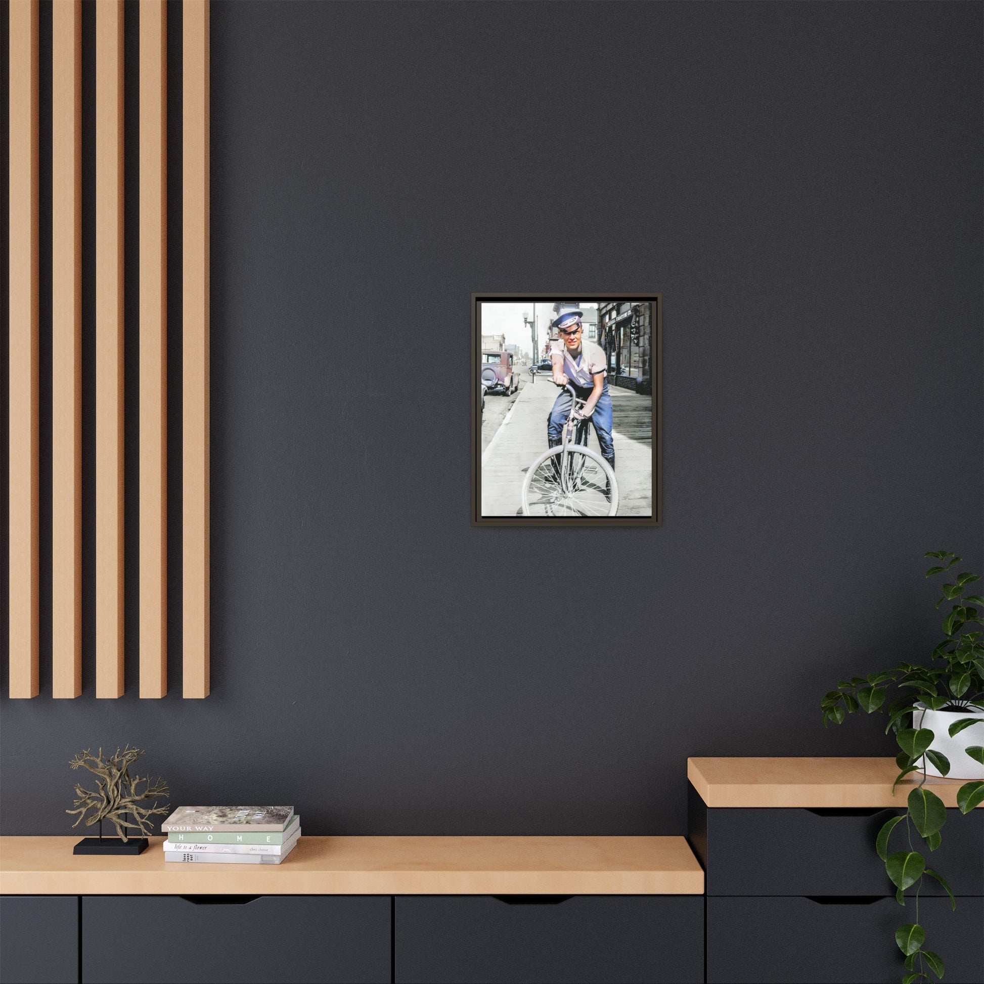 A framed vintage portrait on matte canvas featuring Cecil in Elk City, Oklahoma, capturing the spirit of 1930s small-town Americana. Classic Bicycle Photo