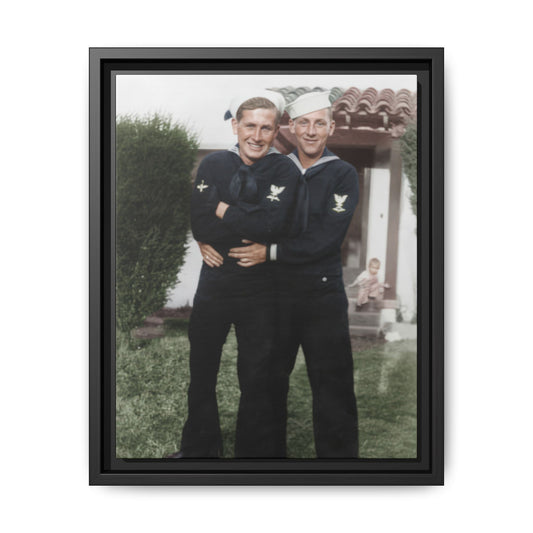 Early 20th century naval double portrait vintage photograph framed canvas wall art