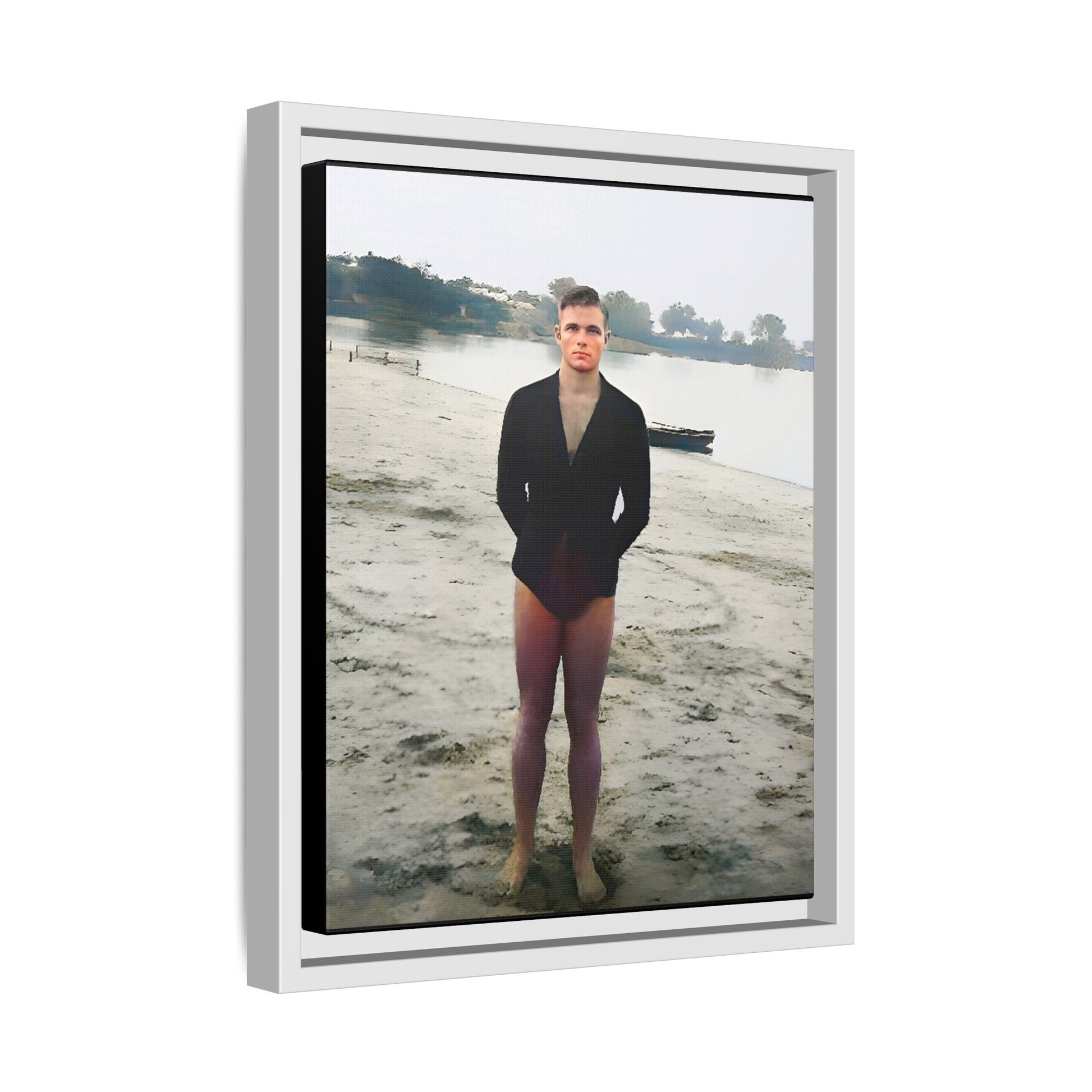 A framed vintage lake portrait on matte canvas featuring Ben at Lake Chicot, Arkansas, capturing solitude, nature, and timeless reflection.