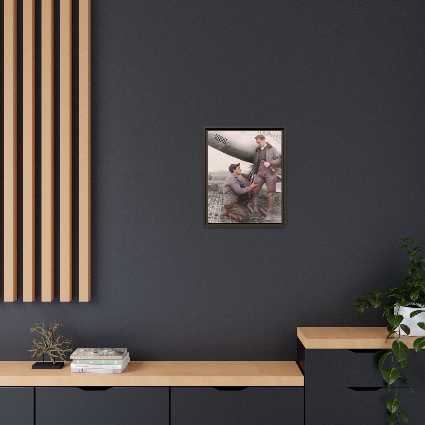 Vintage portrait of Frank & Albert aboard the USS Hornet. A framed matte canvas honoring LGBTQ+ military history, resilience, and partnership. Perfect for collectors of historic navy art and lovers of timeless connections.