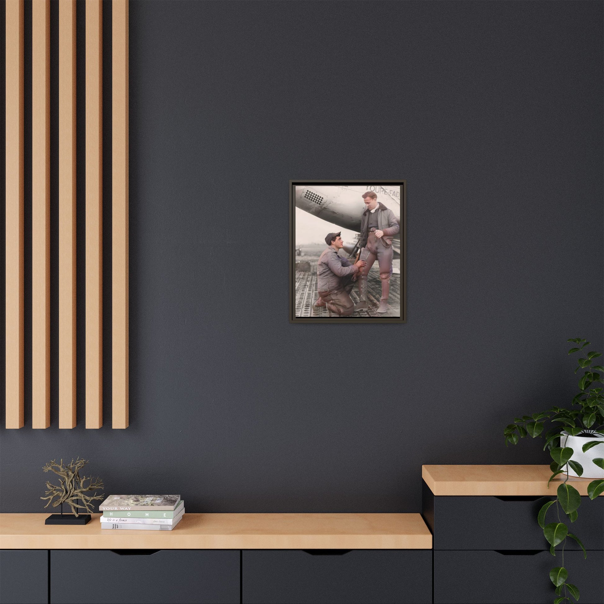 Vintage portrait of Frank & Albert aboard the USS Hornet. A framed matte canvas honoring LGBTQ+ military history, resilience, and partnership. Perfect for collectors of historic navy art and lovers of timeless connections.