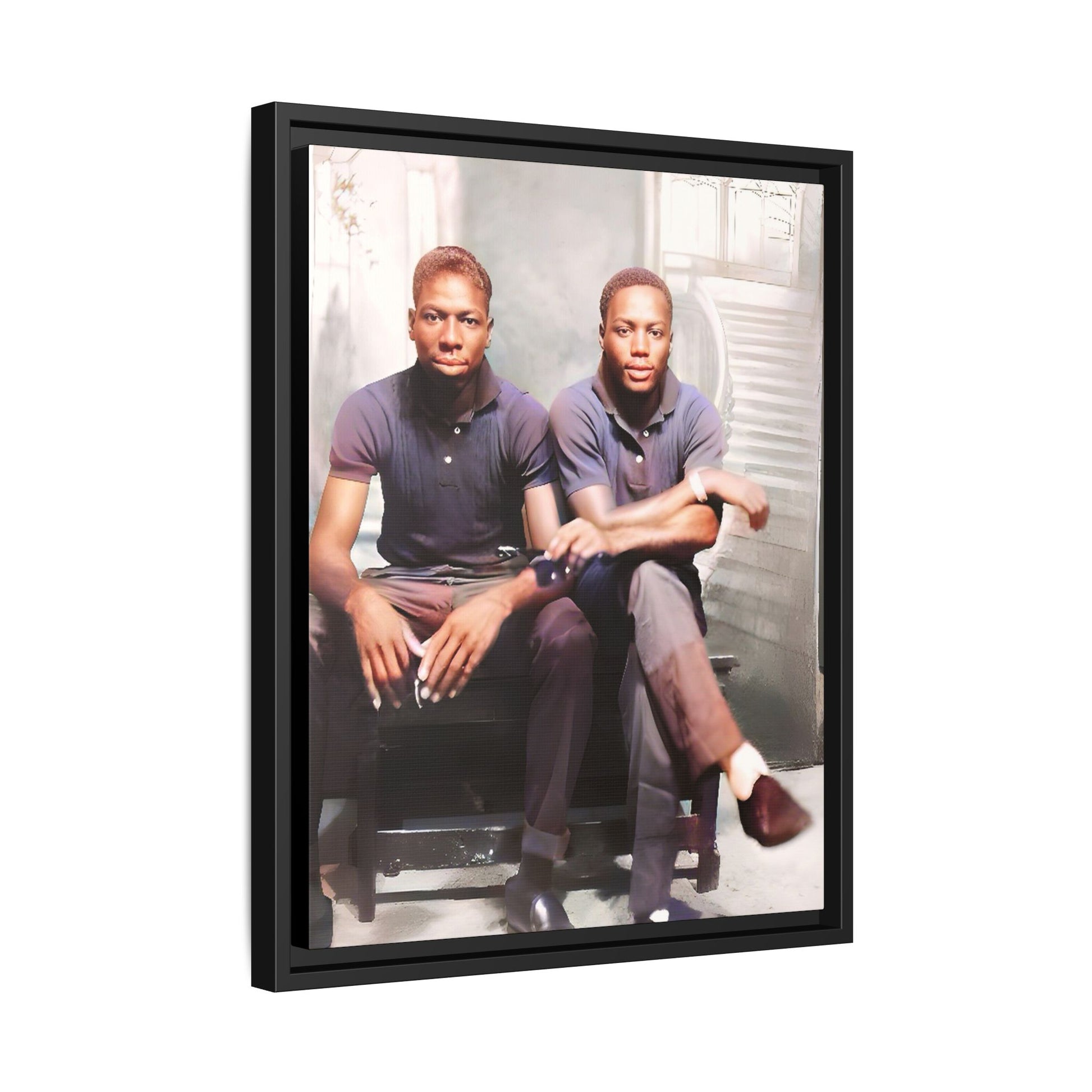 Vintage LGBTQ+ love portrait of Raymond & Paul in Brooklyn, NY. A tribute to African American queer history, now available as a museum-quality matte canvas print. A powerful statement piece celebrating love, identity, and resilience. Gay Couple