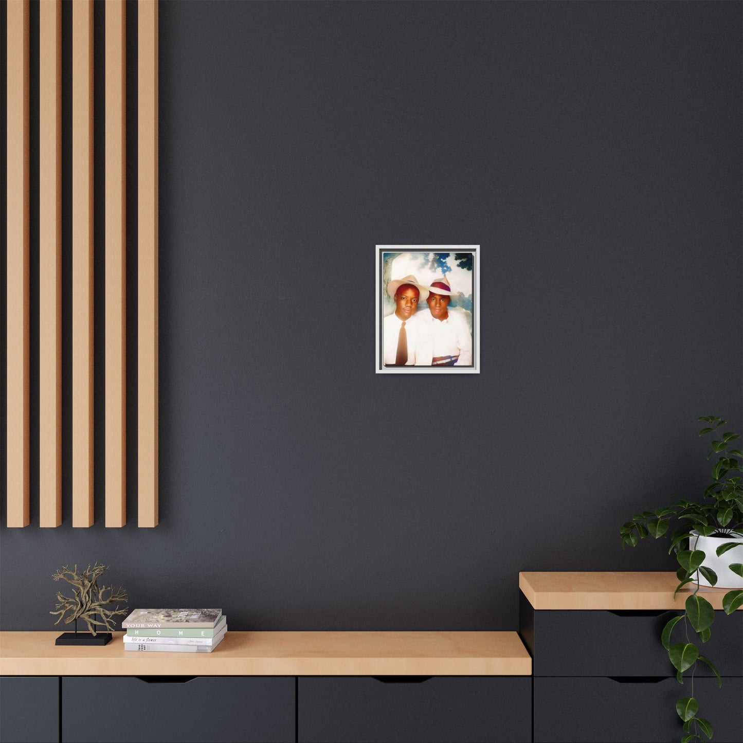 A restored vintage portrait of Bryson & Damien in Taylor, Mississippi. This framed matte canvas celebrates LGBTQ+ history, Southern charm, and timeless love. African American Gay Couple