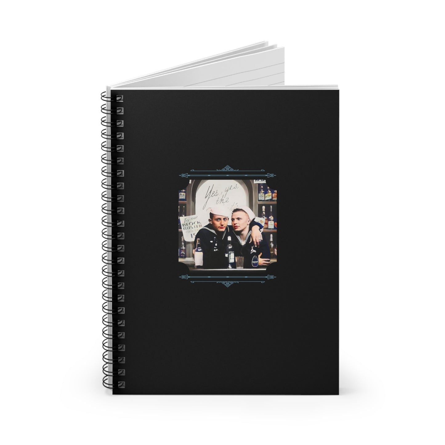 vintage gay navy photo notebook, queer sailor journal, lgbtq history stationery, bar photo gay couple