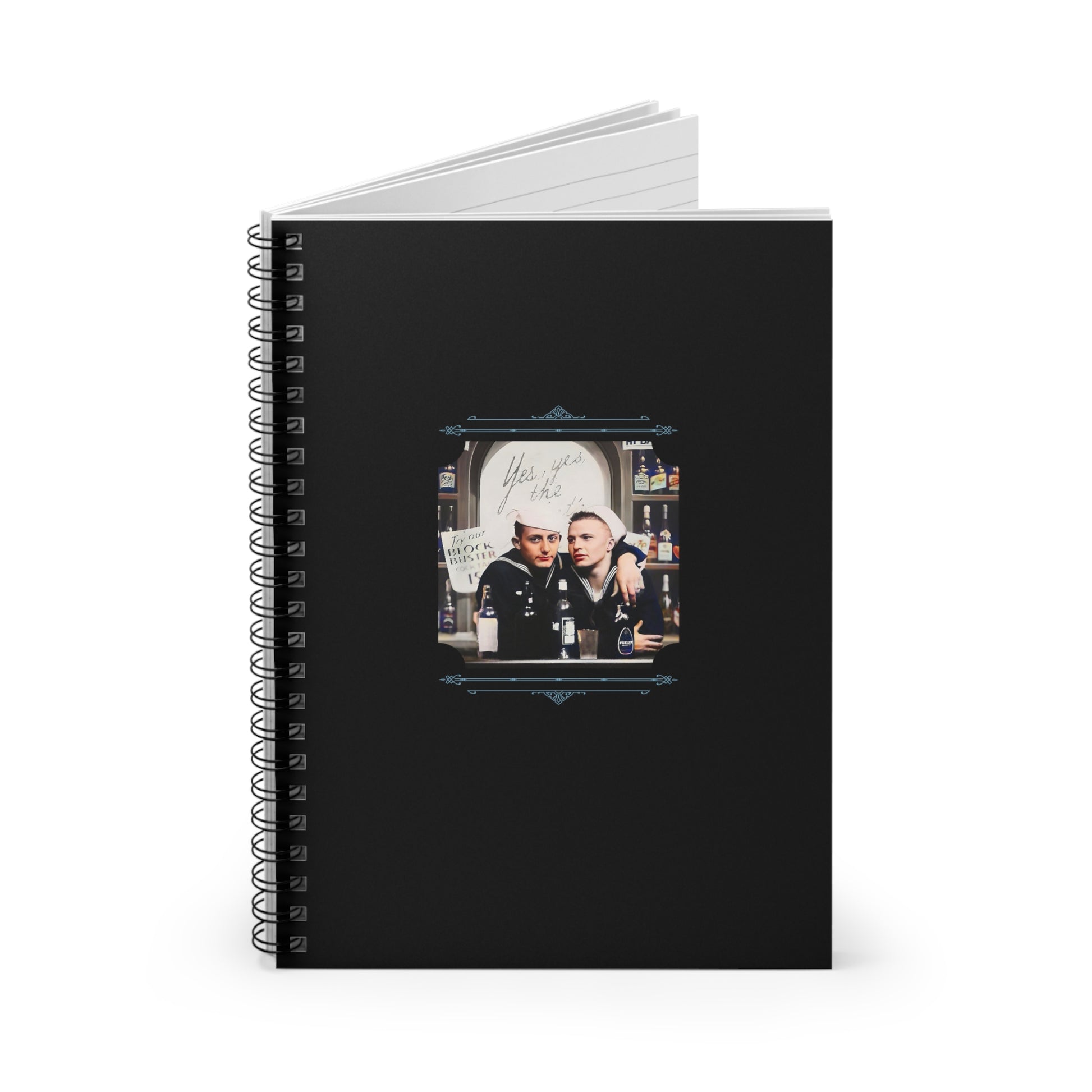 vintage gay navy photo notebook, queer sailor journal, lgbtq history stationery, bar photo gay couple