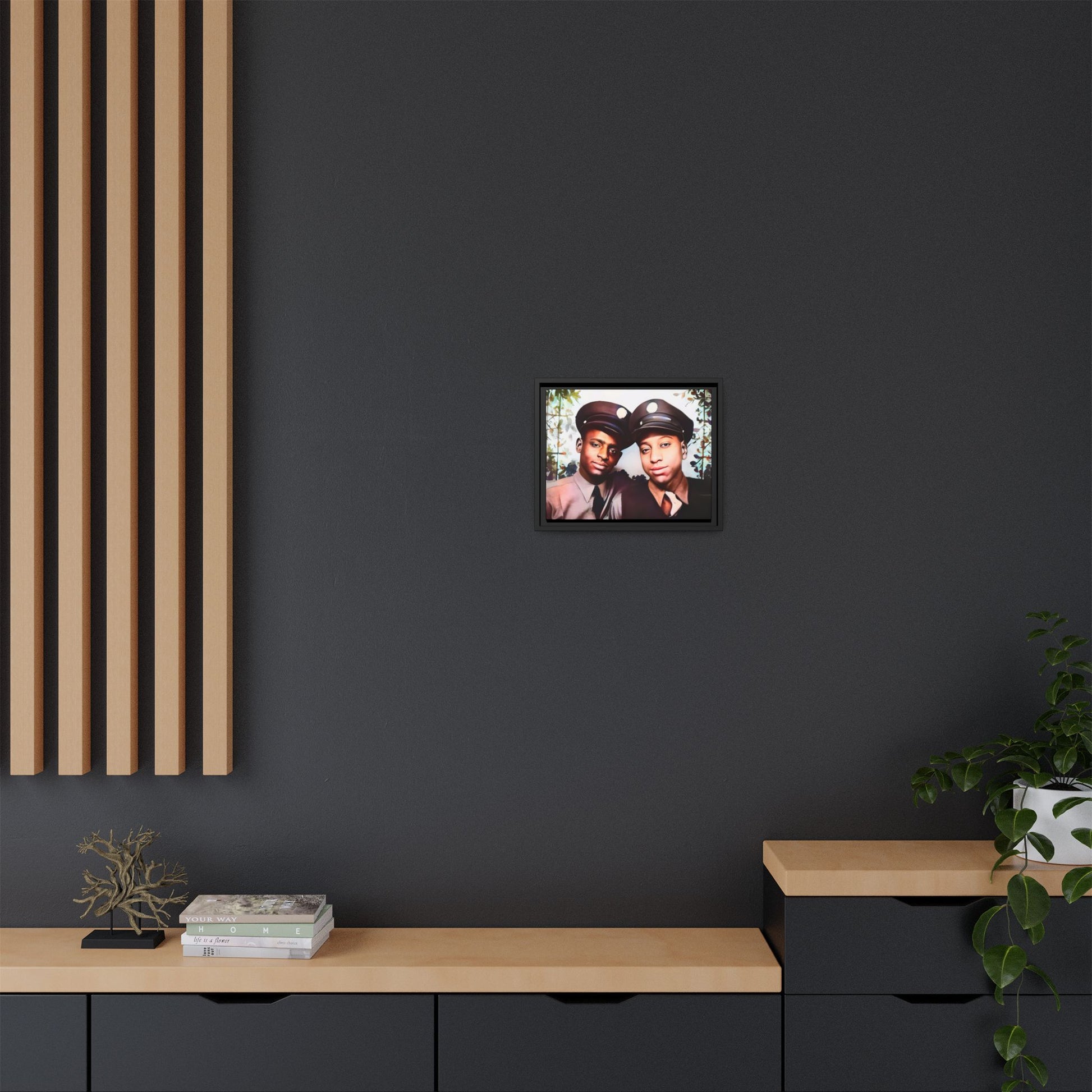Vintage portrait of Deion & Marcus in Lexington, KY. Framed matte canvas celebrating African-American LGBTQ+ history, showcasing unity and timeless love. Perfect for collectors, art enthusiasts, and those honoring diversity and inclusion through decor.