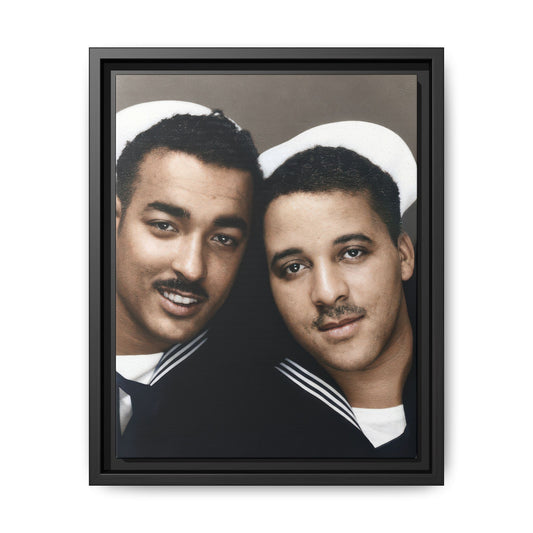 Paire 157 restored photobooth portrait of two Black sailors wearing white caps and dark uniforms with striped collars