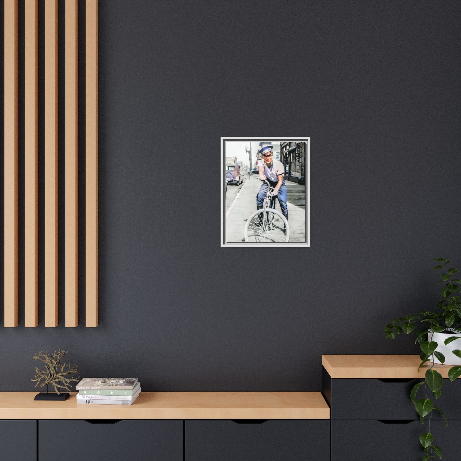 A framed vintage portrait on matte canvas featuring Cecil in Elk City, Oklahoma, capturing the spirit of 1930s small-town Americana. Classic Bicycle Photo