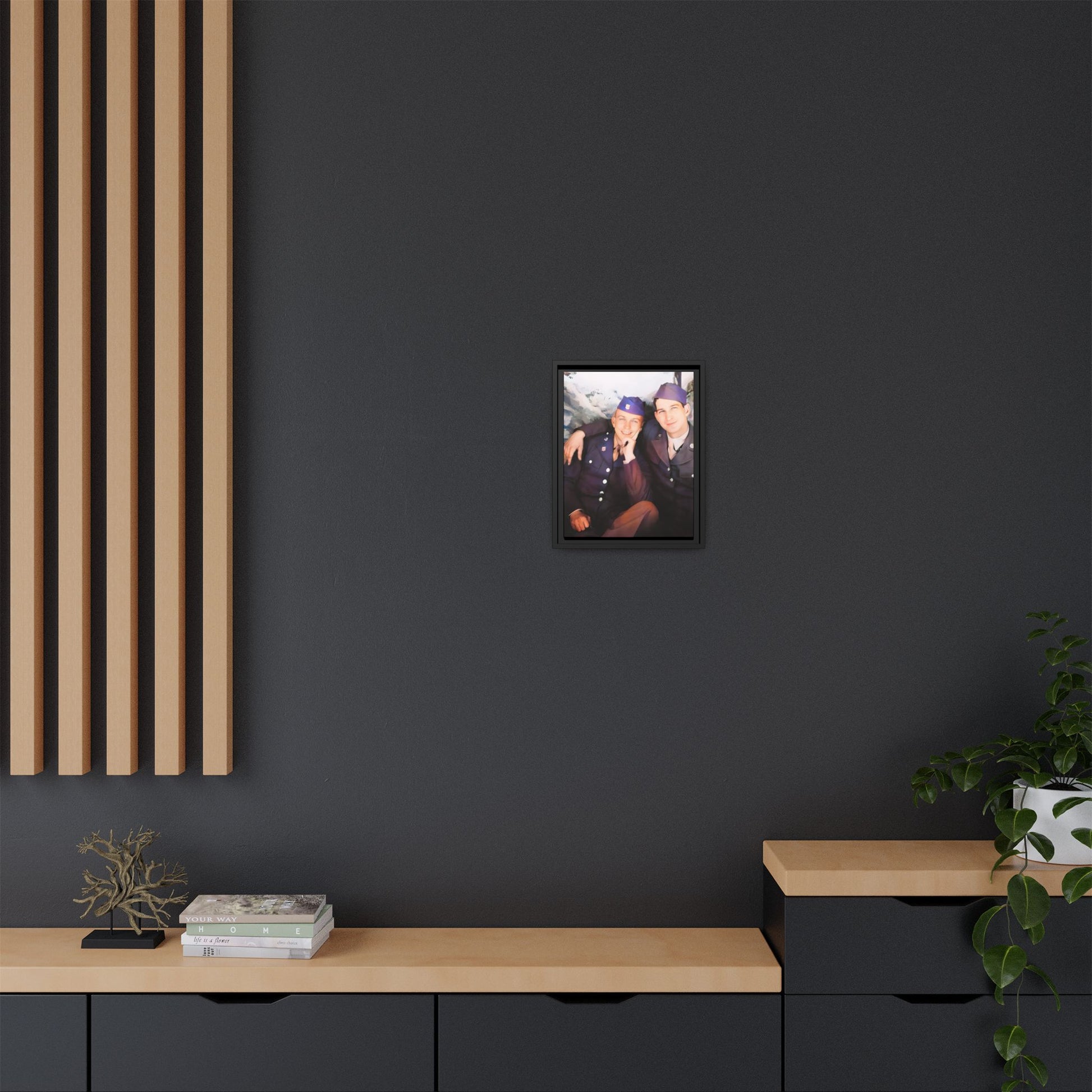 A restored vintage portrait of Willie & Louis at Metro-North Railroad in Harlem, New York. This framed matte canvas celebrates LGBTQ+ history, African American heritage, and timeless love. Gay Couple Love