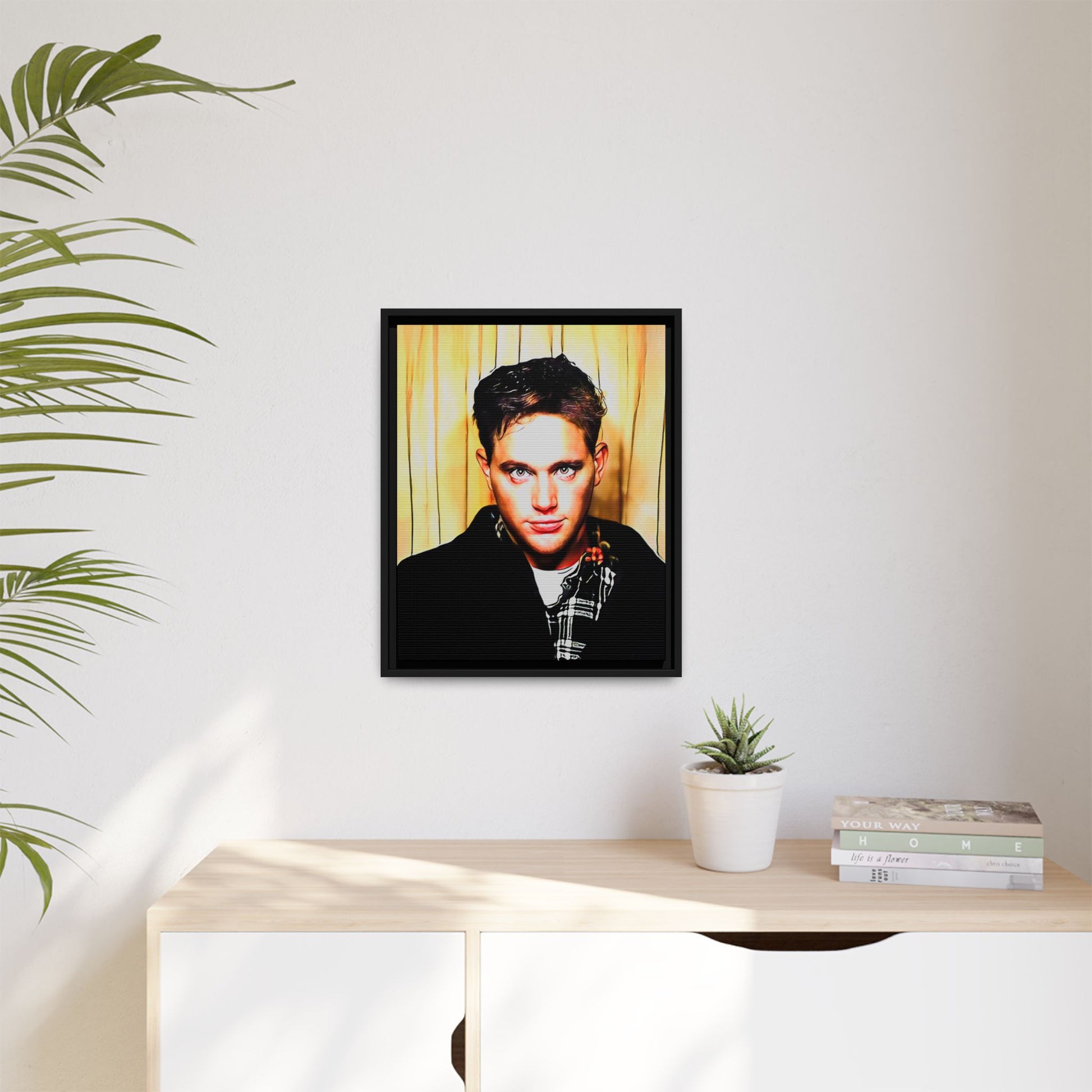 A nostalgic 90s photo booth portrait of Jake at Deadwood Bar, Iowa City. This framed matte canvas print captures quiet reflection, vintage charm, and raw authenticity, making it a striking statement piece for lovers of retro photography and moody decor.