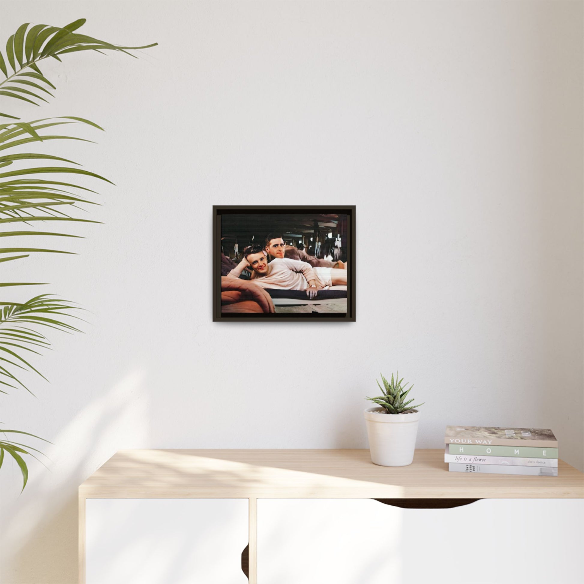 Jules & Seymour - At Ease Together | Vintage 1940s Gay Couple Photo | Restored Framed Matte Canvas Art | Camp Campbell KY Gay Couple