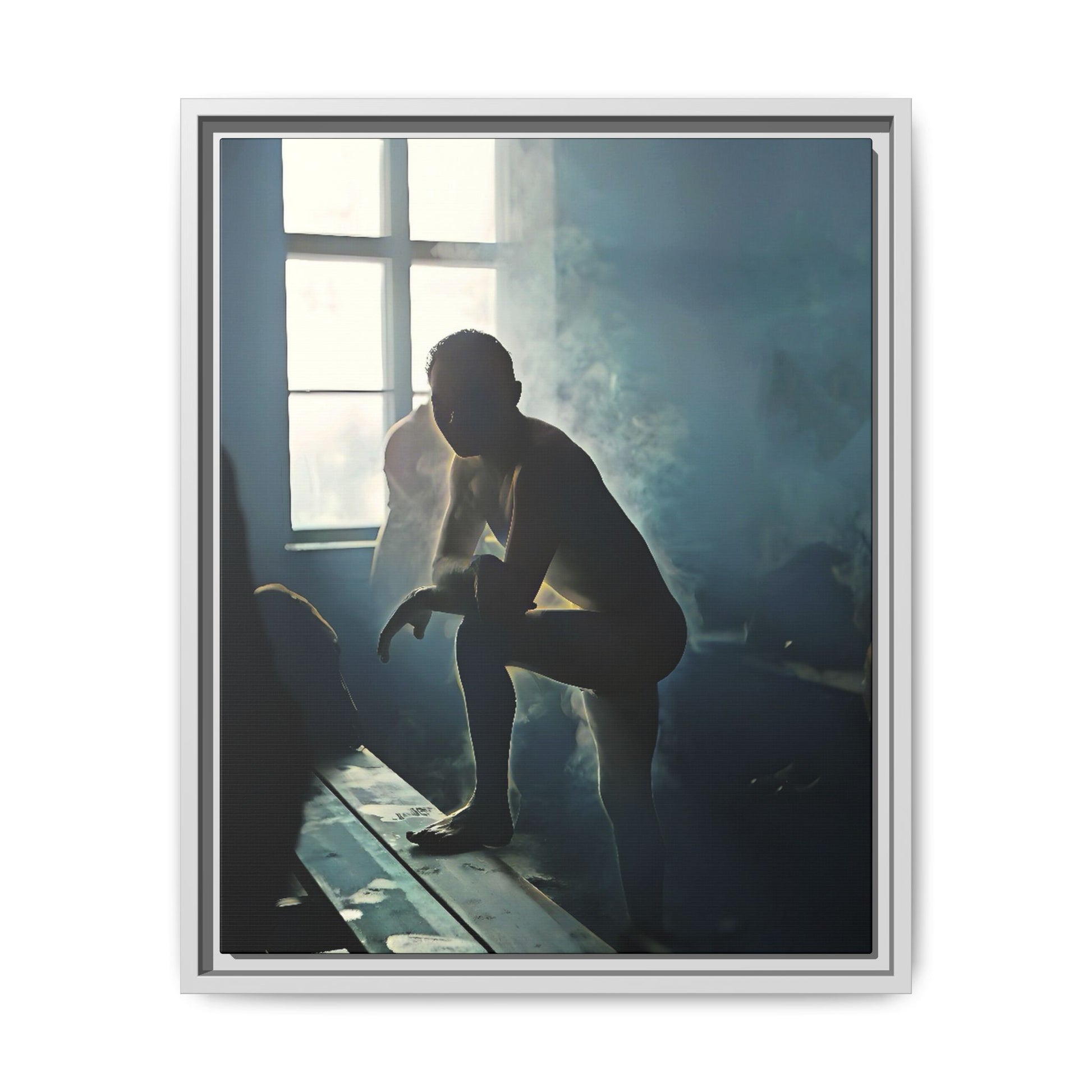 Vintage photo of Alojzy at Turkish Baths, NYC gay history wall art in warm steam and shadows