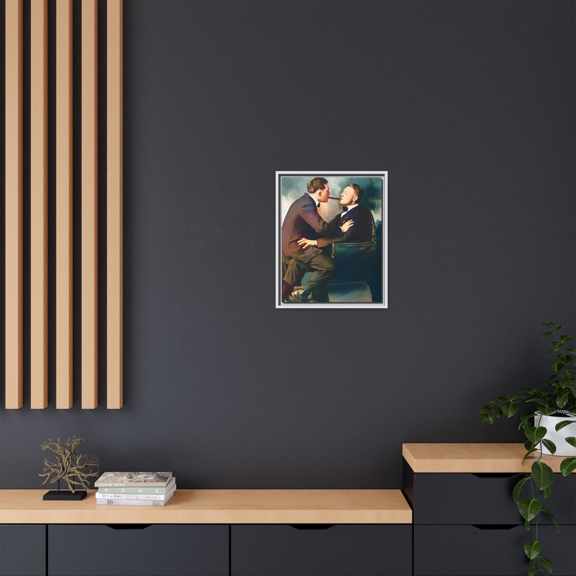 A restored vintage bohemian portrait of Argento & Lucius in Portland, Oregon. This framed matte canvas honors LGBTQ+ history, intimacy, and artistic freedom. Gay Couple