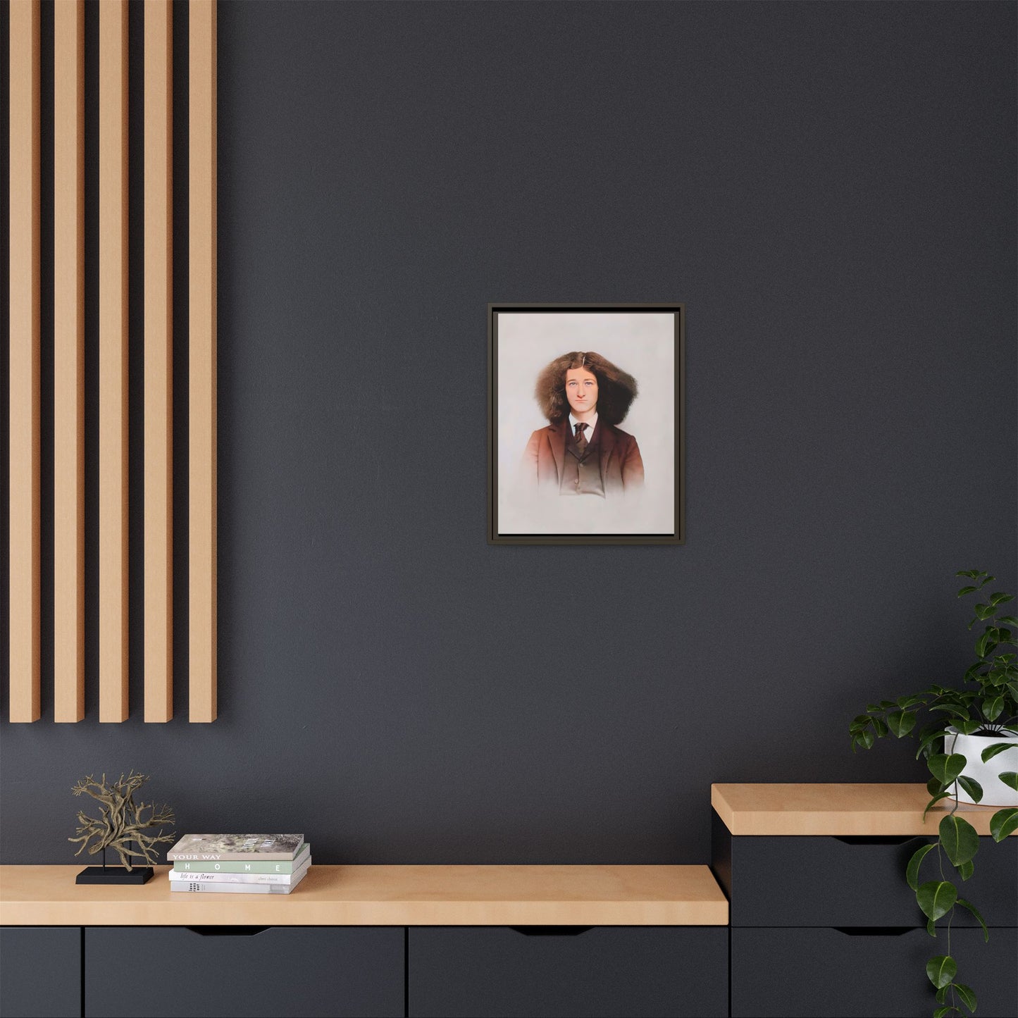 A framed vintage portrait on matte canvas featuring Theo in Eden Mills, Vermont, capturing confidence, identity, and timeless elegance. Trans Man LGBTQ