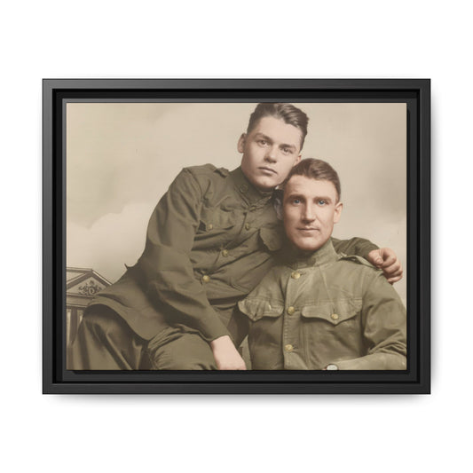 Early 20th century military double portrait vintage photograph framed canvas wall art