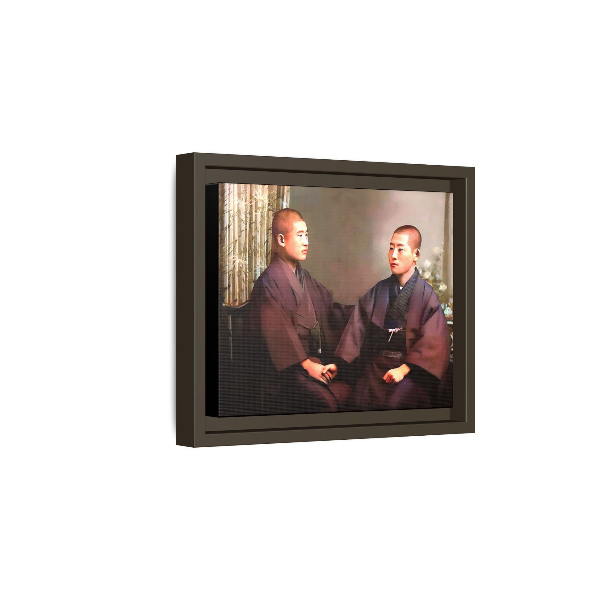 A vintage portrait of Hiroto & Atsushi in Kyoto, Japan. This framed matte canvas celebrates LGBTQ+ love, cultural heritage, and timeless elegance, making it a unique and meaningful art piece for collectors and history enthusiasts. Gay Couple