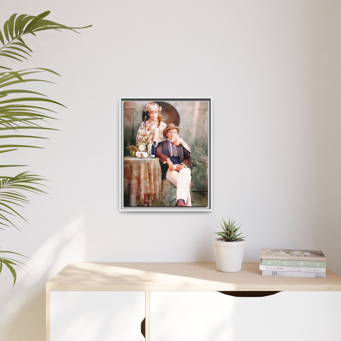 Restored early 1900s vintage photo from Mystic Memphi Carnival in Memphis, Tennessee, featuring elegance and creativity. Framed matte canvas art celebrating individuality and historical charm.  Gay Couple