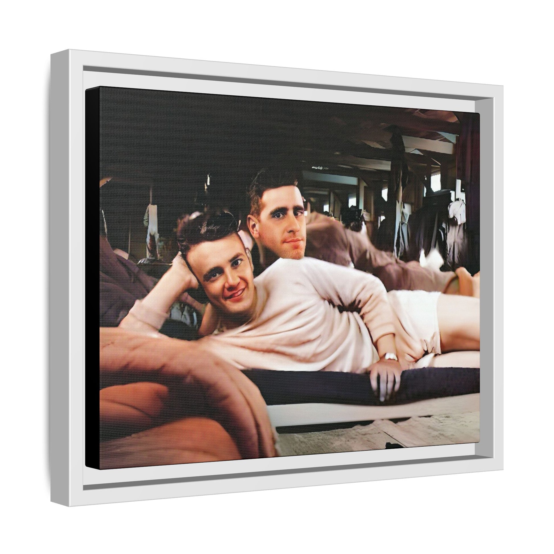 Jules & Seymour - At Ease Together | Vintage 1940s Gay Couple Photo | Restored Framed Matte Canvas Art | Camp Campbell KY Gay Couple