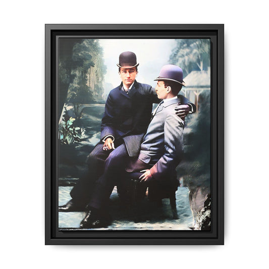 Restored 1800s photo of Cash & Arwood, Irish gay couple in loving pose, framed canvas print