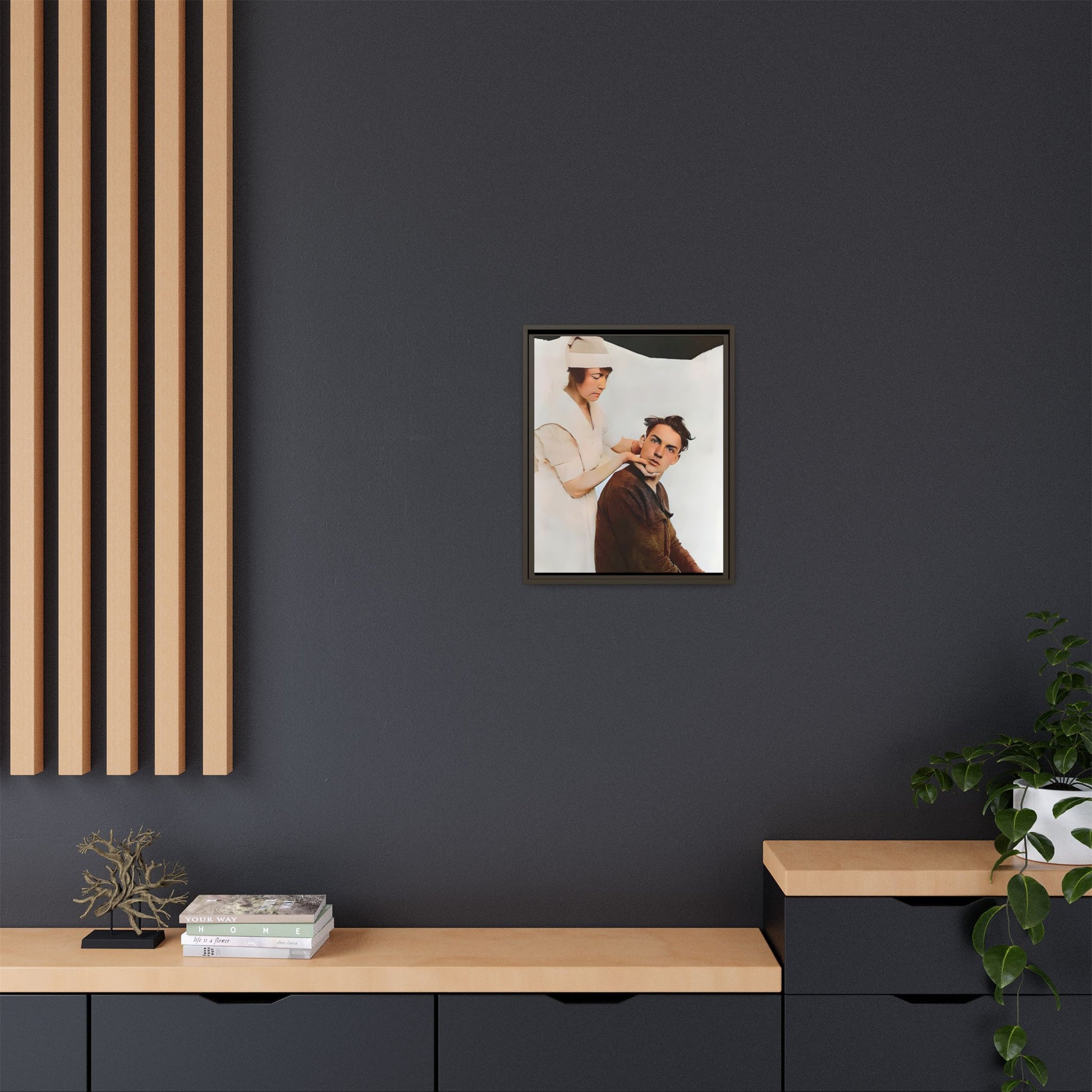 A restored vintage portrait of Dillion in Salt Lake City, Utah. This framed matte canvas captures human connection, care, and resilience. Gay Conversion Therapy