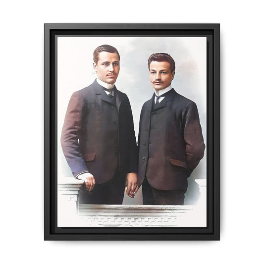 A restored vintage portrait of Asen & Gavril in Plovdiv, Bulgaria. This framed matte canvas honors LGBTQ+ history, timeless love, and European heritage. Gay Couple