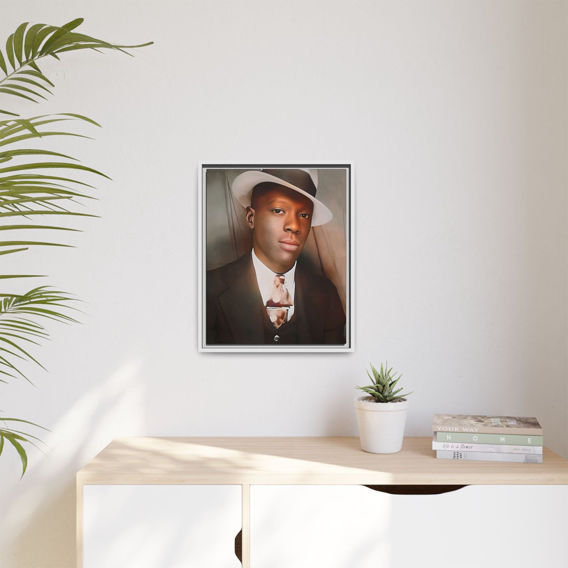 A framed vintage portrait on matte canvas featuring Louis in Meridian, Mississippi, capturing timeless elegance and classic sophistication. African-American Male Photo Booth