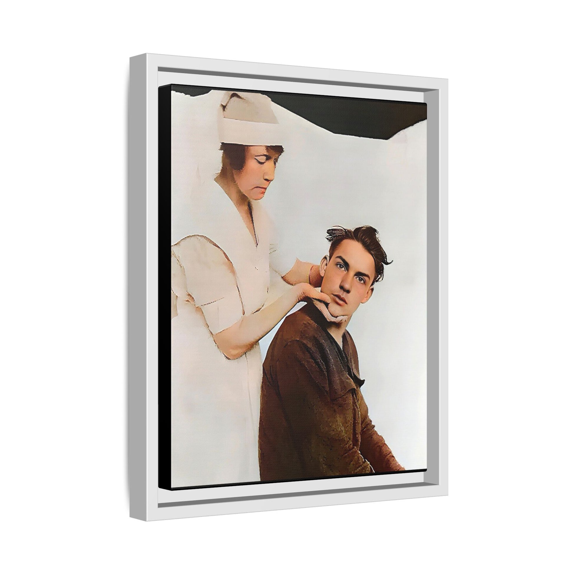 A restored vintage portrait of Dillion in Salt Lake City, Utah. This framed matte canvas captures human connection, care, and resilience. Gay Conversion Therapy