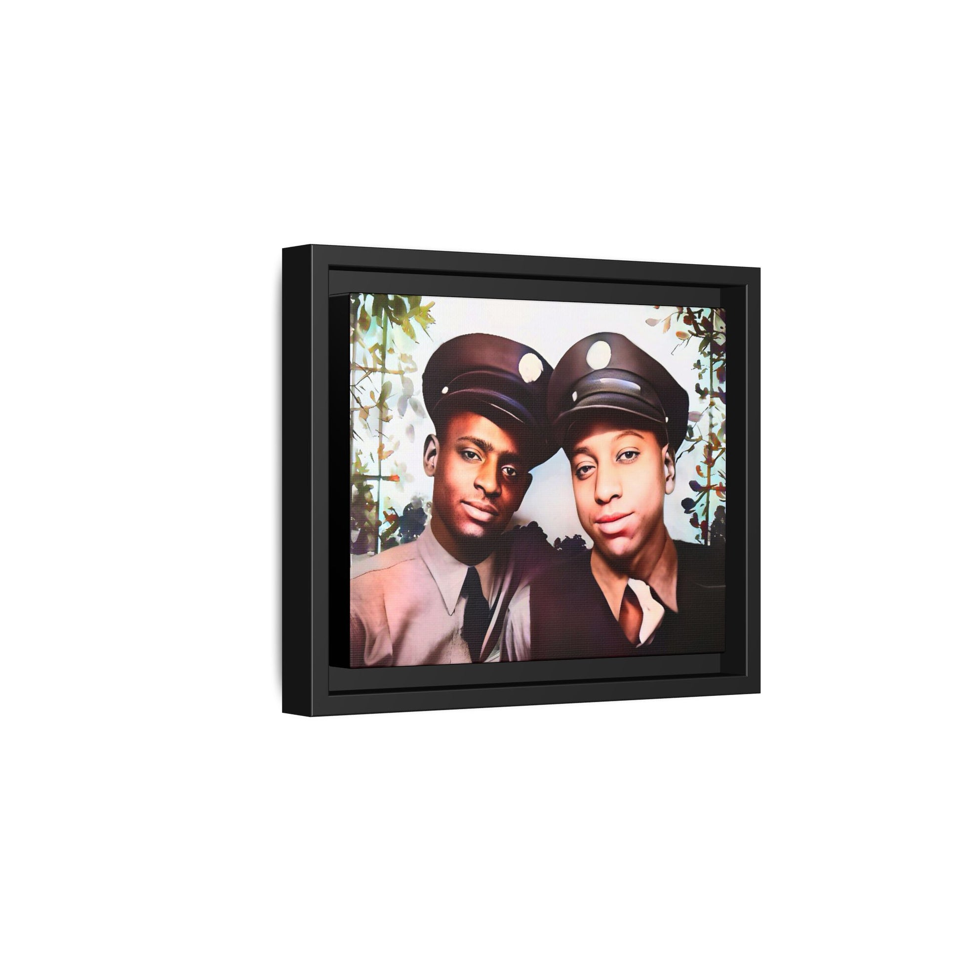 Vintage portrait of Deion & Marcus in Lexington, KY. Framed matte canvas celebrating African-American LGBTQ+ history, showcasing unity and timeless love. Perfect for collectors, art enthusiasts, and those honoring diversity and inclusion through decor.