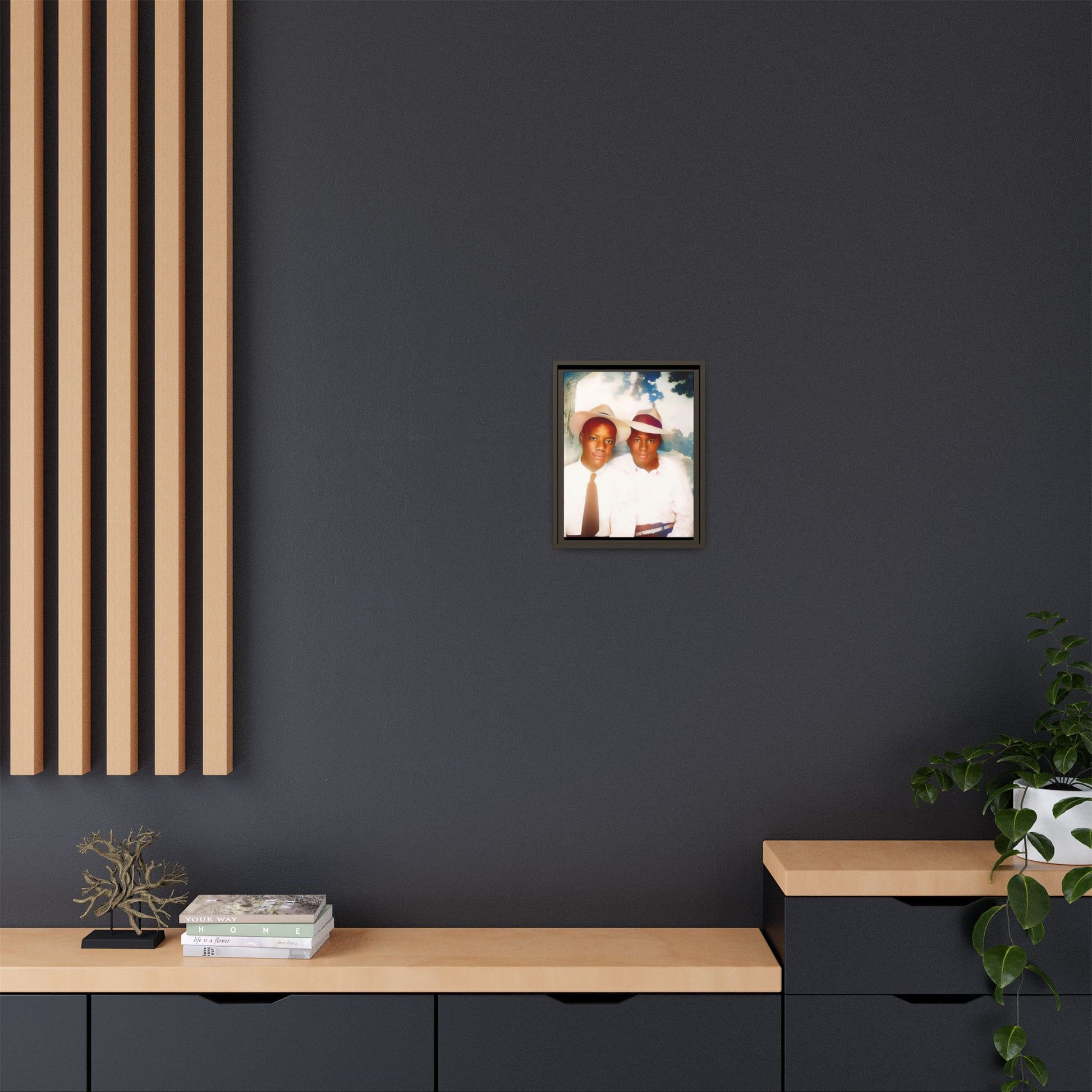 A restored vintage portrait of Bryson & Damien in Taylor, Mississippi. This framed matte canvas celebrates LGBTQ+ history, Southern charm, and timeless love. African American Gay Couple