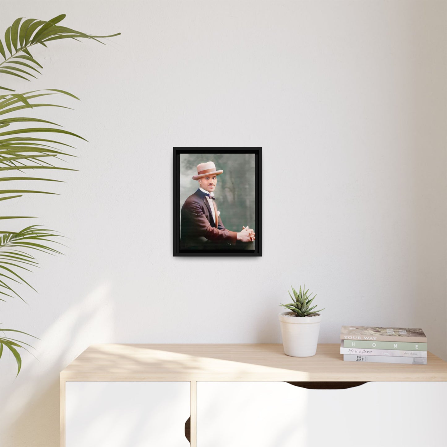 A restored portrait of Jamal from early 20th-century Harlem, dressed in a bow tie and felt hat. This framed matte canvas honors Black history, sophistication, and cultural excellence, perfect for vintage or historically inspired decor.