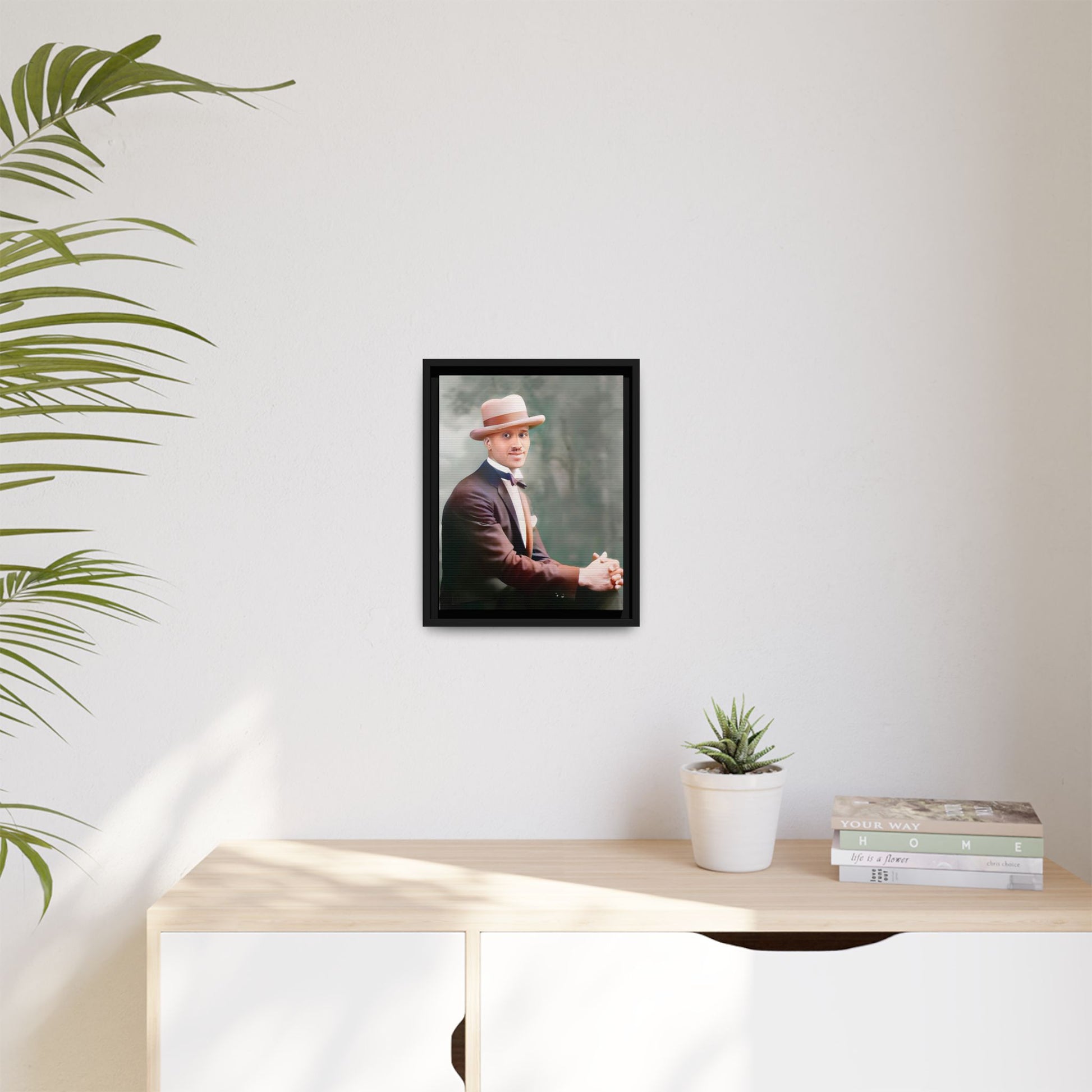 A restored portrait of Jamal from early 20th-century Harlem, dressed in a bow tie and felt hat. This framed matte canvas honors Black history, sophistication, and cultural excellence, perfect for vintage or historically inspired decor.