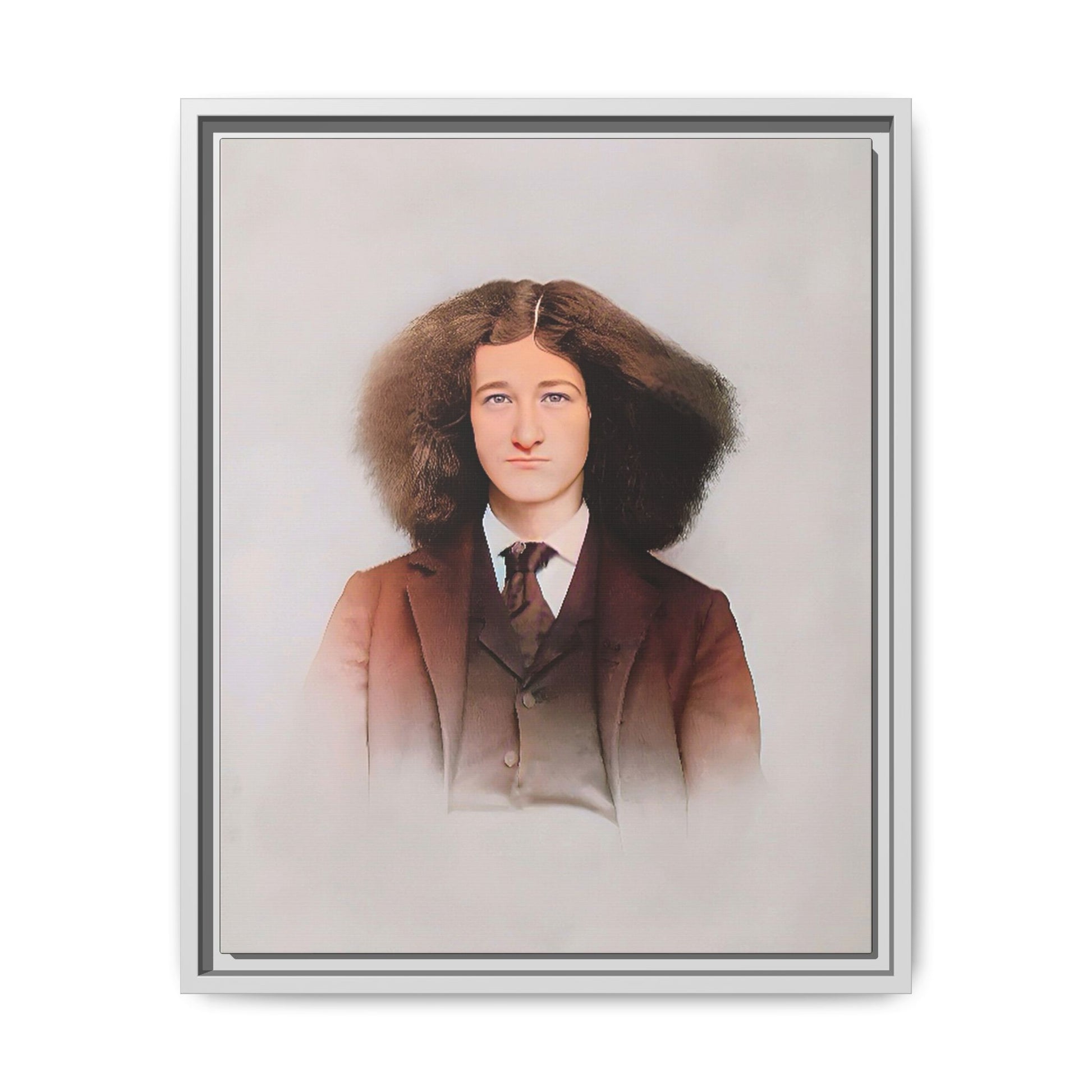 A framed vintage portrait on matte canvas featuring Theo in Eden Mills, Vermont, capturing confidence, identity, and timeless elegance. Trans Man LGBTQ