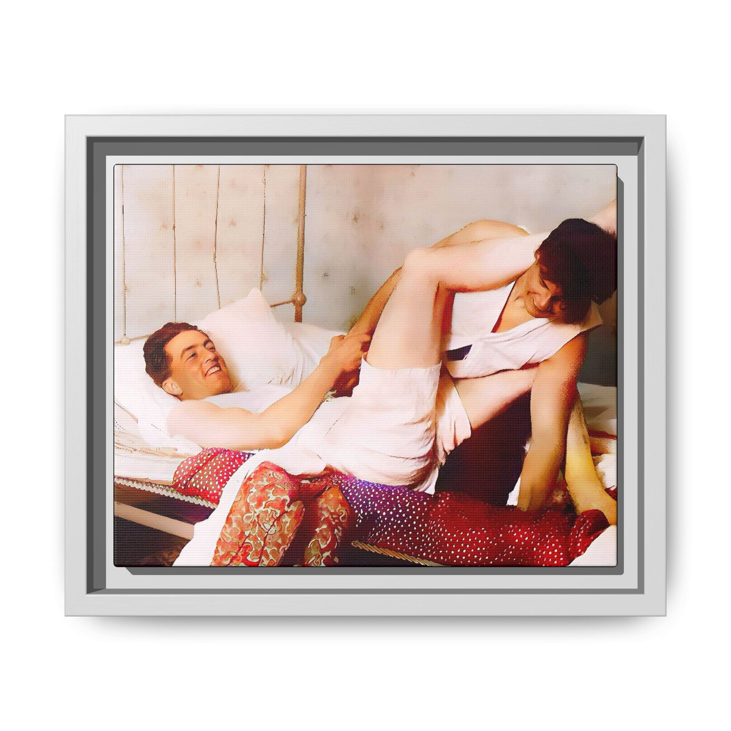 A restored vintage portrait of Andrew & Peter in Galena, Illinois. This framed matte canvas captures LGBTQ+ love, joy, and connection, making it a timeless and meaningful addition to any art collection or home decor. Gay Couple