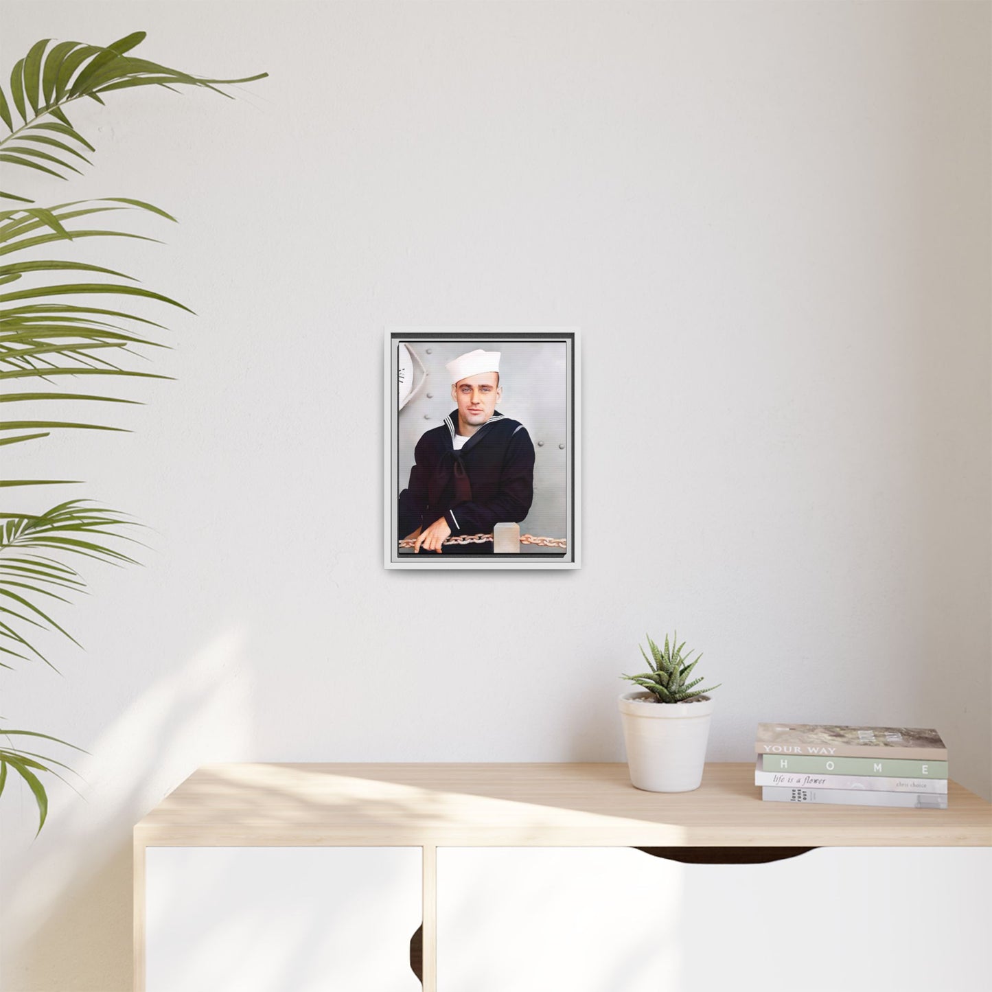 A restored vintage portrait of Francis aboard the USS Might. This framed matte canvas captures naval history, service, and timeless duty.